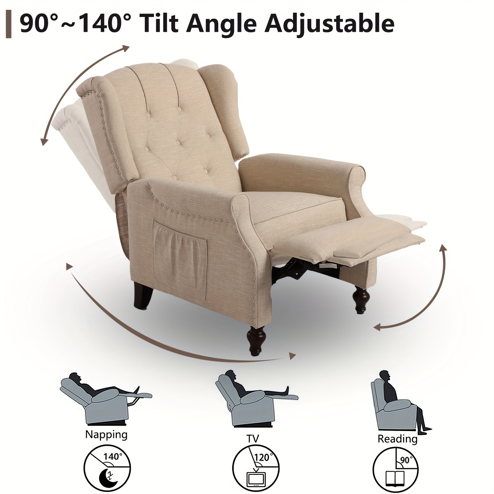 Recliner Chair With Massage And Heat Push Back Recliner Chair With Remote Control, Padded Cushion, Wooden Legs For Living Room