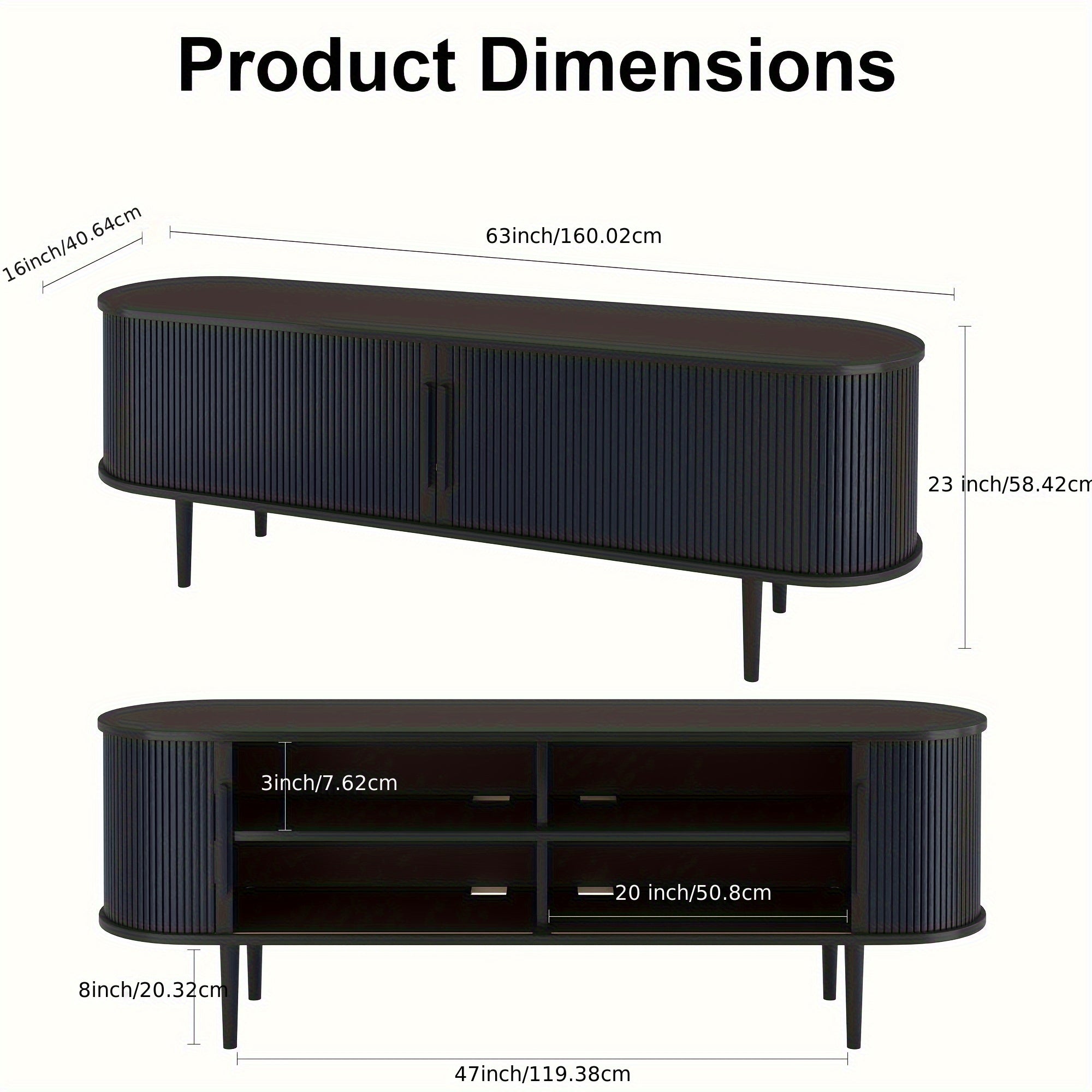 63''Black TV Stand, Two-door Storage Cabinet For Multi-Scene Use, Perfect For Living Room And Bedroom