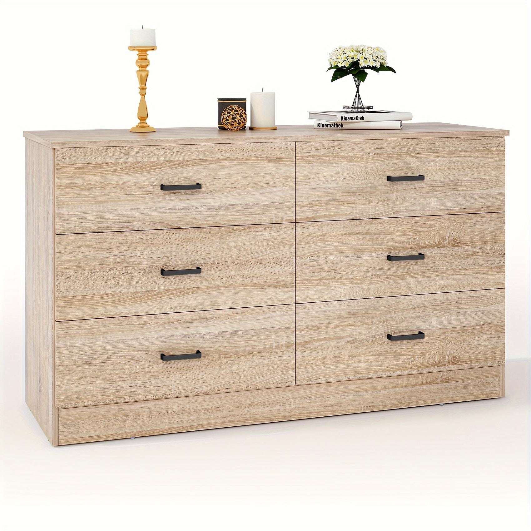 Wood Dresser For Bedroom 6 Drawer Dresser With Metal Handles Light Oak Dresser - Dresser Westberry Furniture
