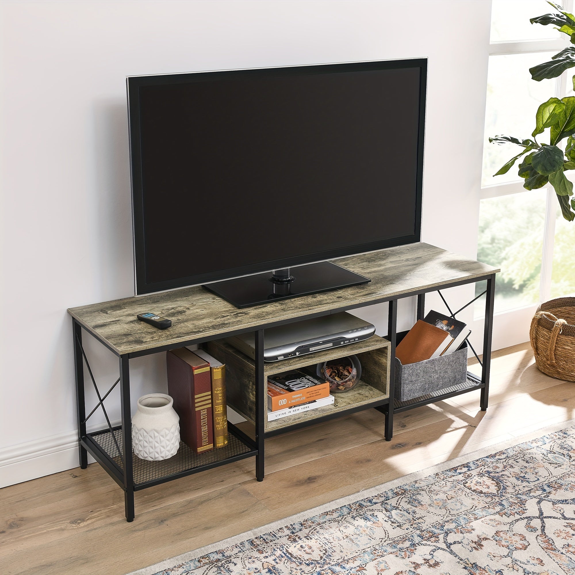 178cm Industrial TV Stand for 203cm Televisions Metal Frame with Open Storage - TV Stand Westberry Furniture
