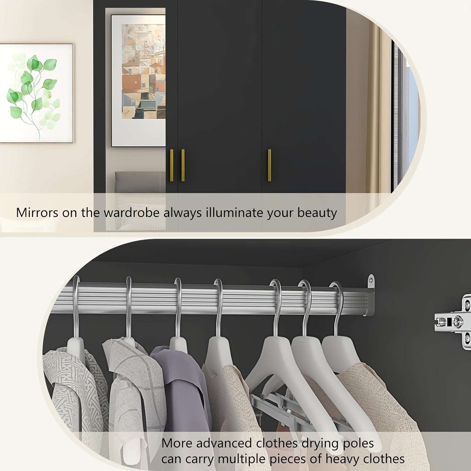 3 Door Wardrobe Closet With Mirror & LED Lights Bedroom Armoire With Drawers & Shelves Modern Wooden Armoire Wardrobe