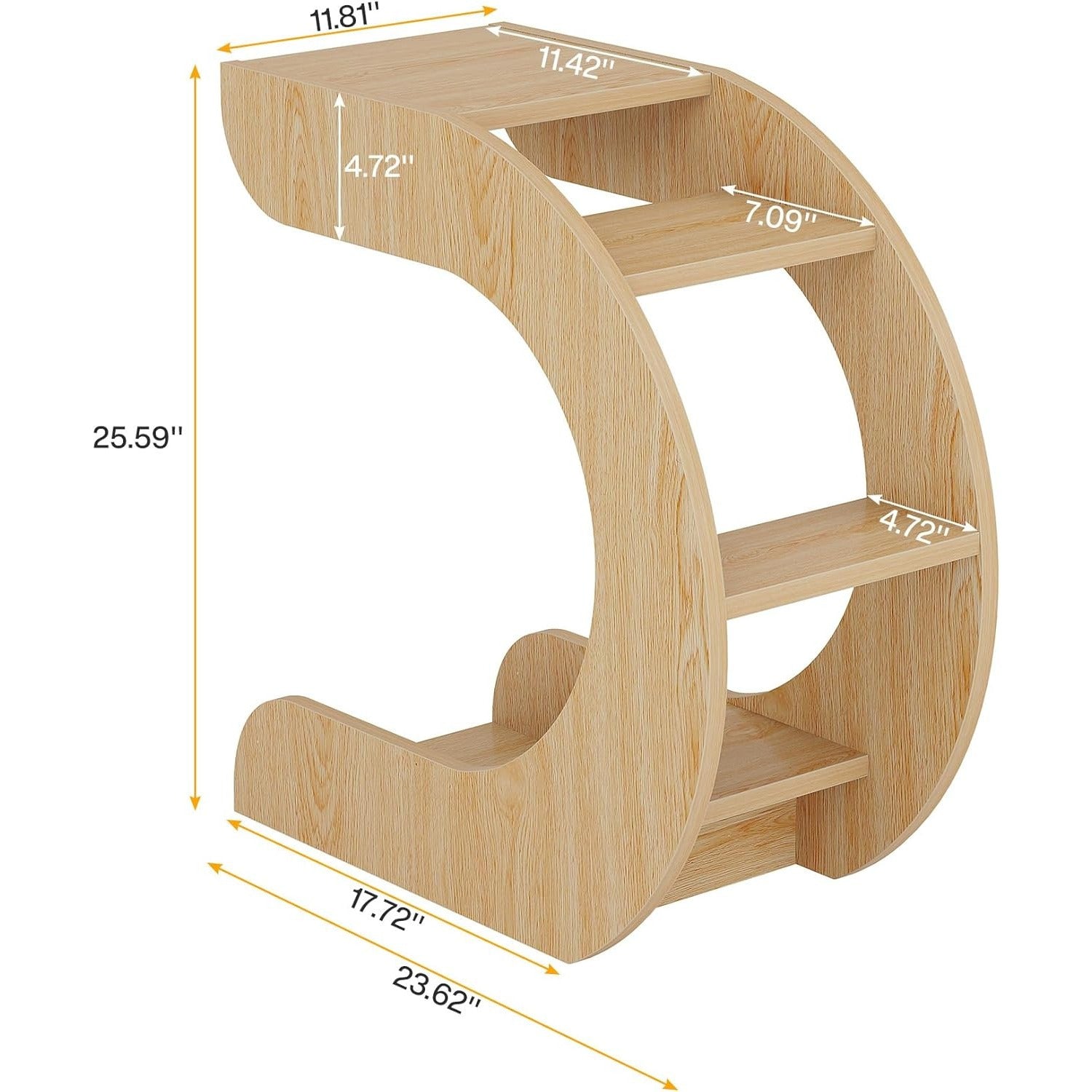 C-Shaped Table for Couch, Small 4-Tier End Tables with Storage Shelves, Wooden Side Table for Living Room, Bedroom, Storage Lockers, Christmas Clearance