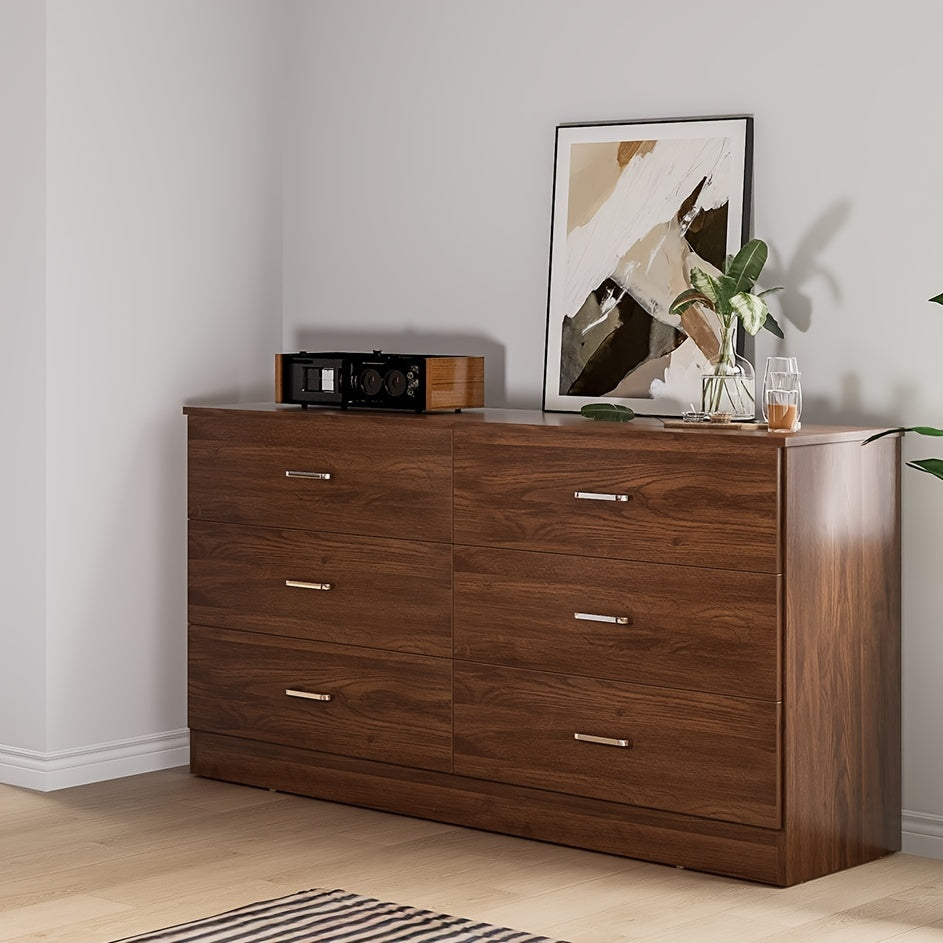 6 Drawer Dresser For Bedroom With Deep Drawers Large Wood Dressers & Chest Of Drawers Handle Free Modern Long Dressers