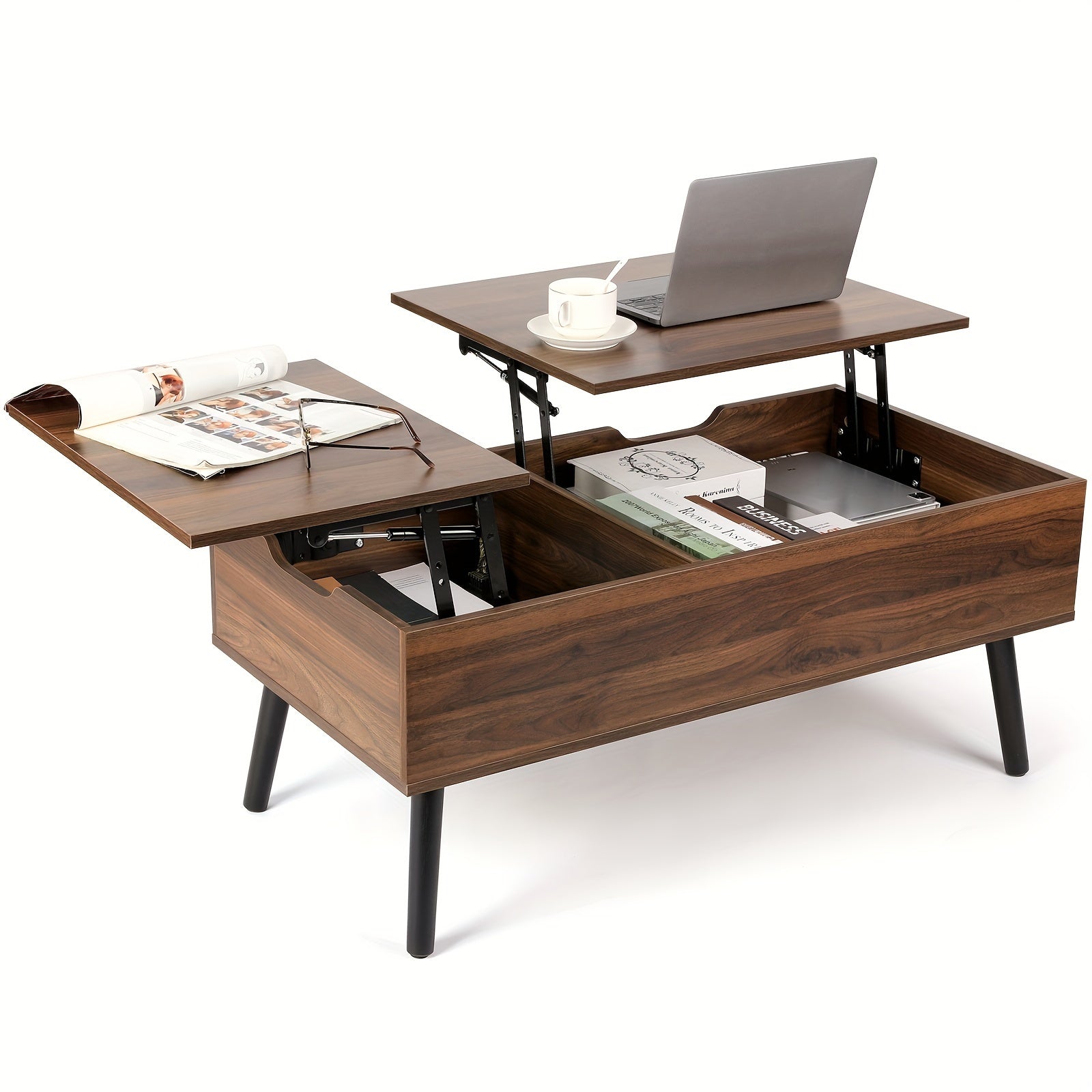 99cm Coffee Table With Double Lifting Tob, Hidden Storage Compartment