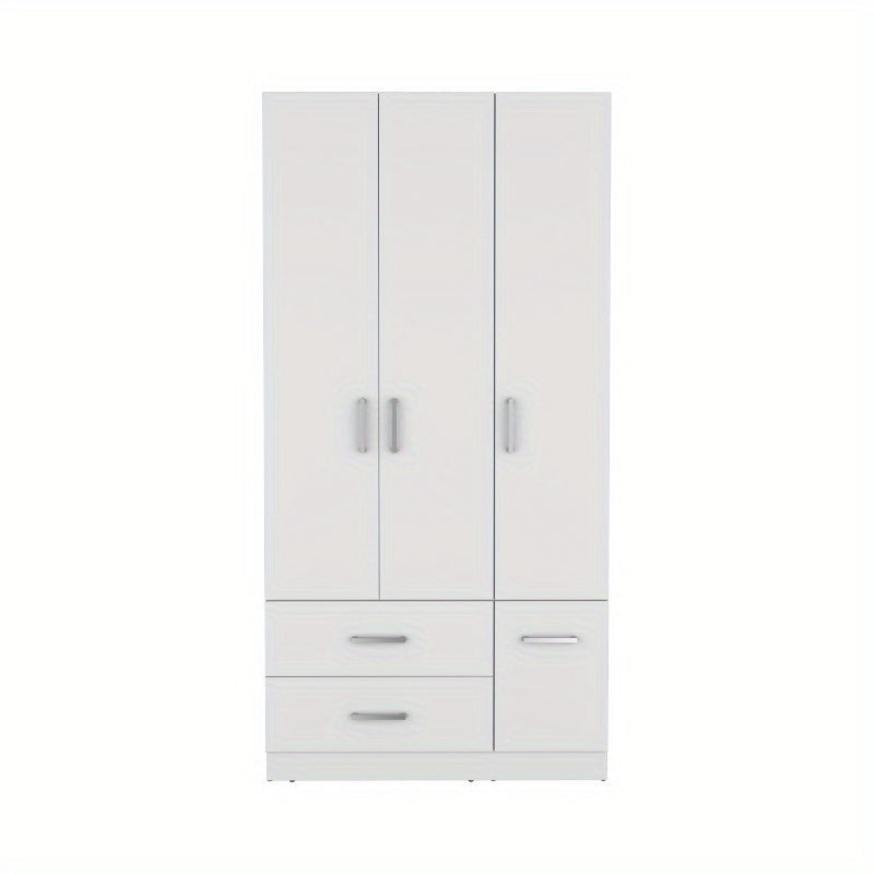 71" High Armoire Wardrove Closet with 2 Drawers, Four Doors, Three Cabinet, Six Shelves and Hanging Rod, Bedroom Clothes Storage Cabinet Organizer White