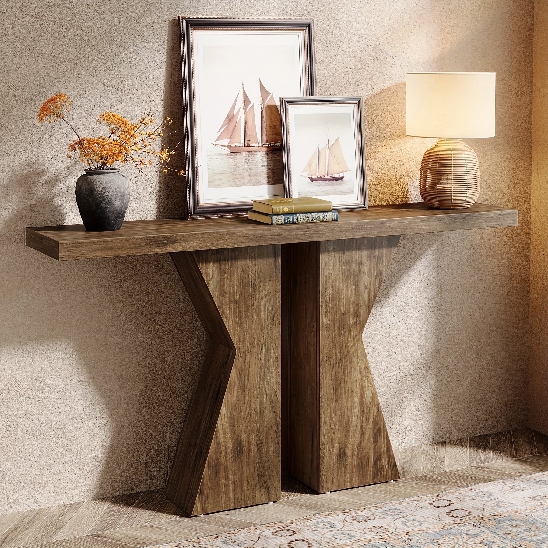 Farmhouse Entryway Table: 55.12 Inch Console Table Designed for Behind The Sofa Or Narrow Hallway, Foyer Entry Table with K-Shaped Frame