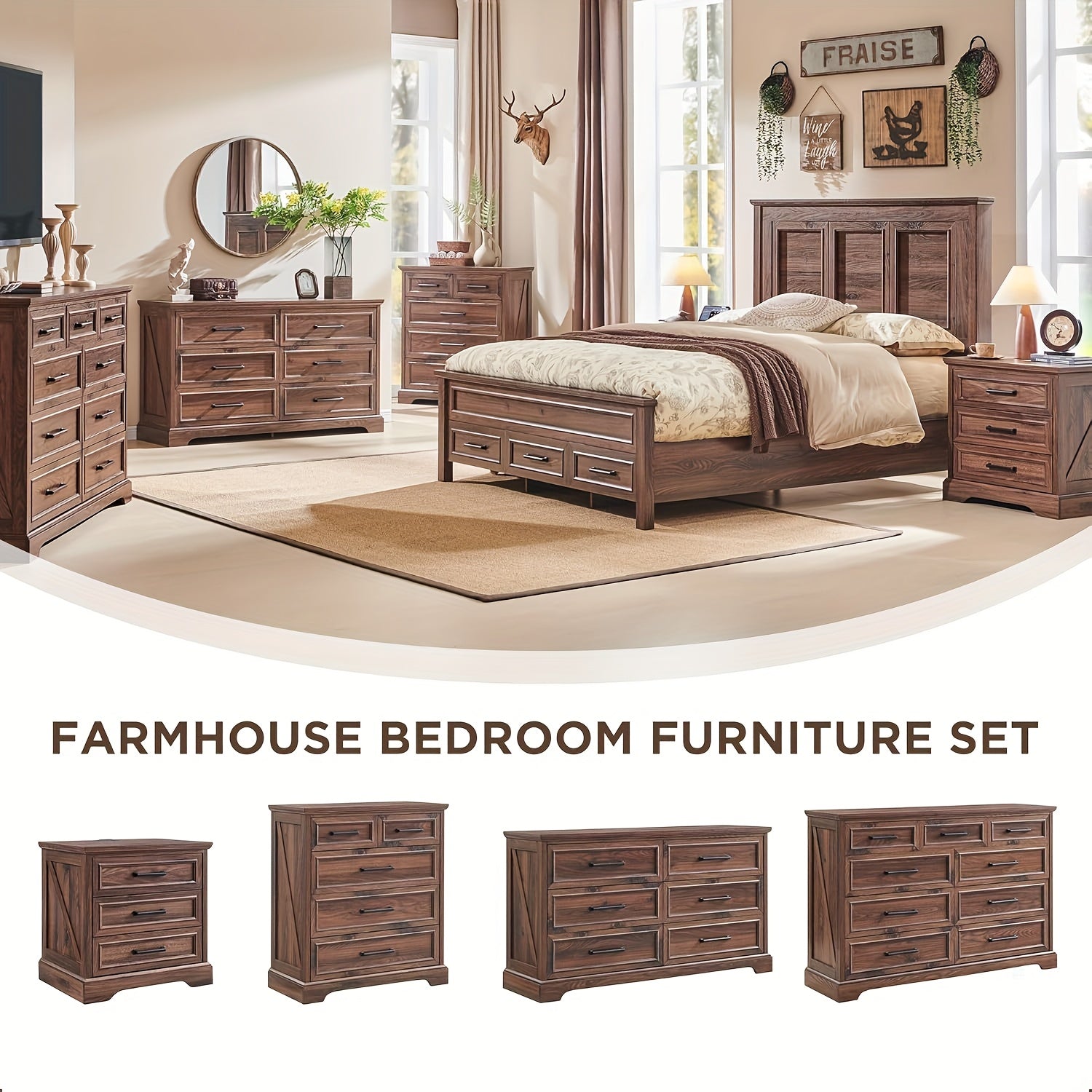 Farmhouse 6 Drawer Dresser For Bedroom, 52 Inch Wide Modern Dresser TV Stand With Large Drawers & Bar Handles, Rustic Wood Dresser Chest Of Drawers For Bedroom, Living Room, Hallway