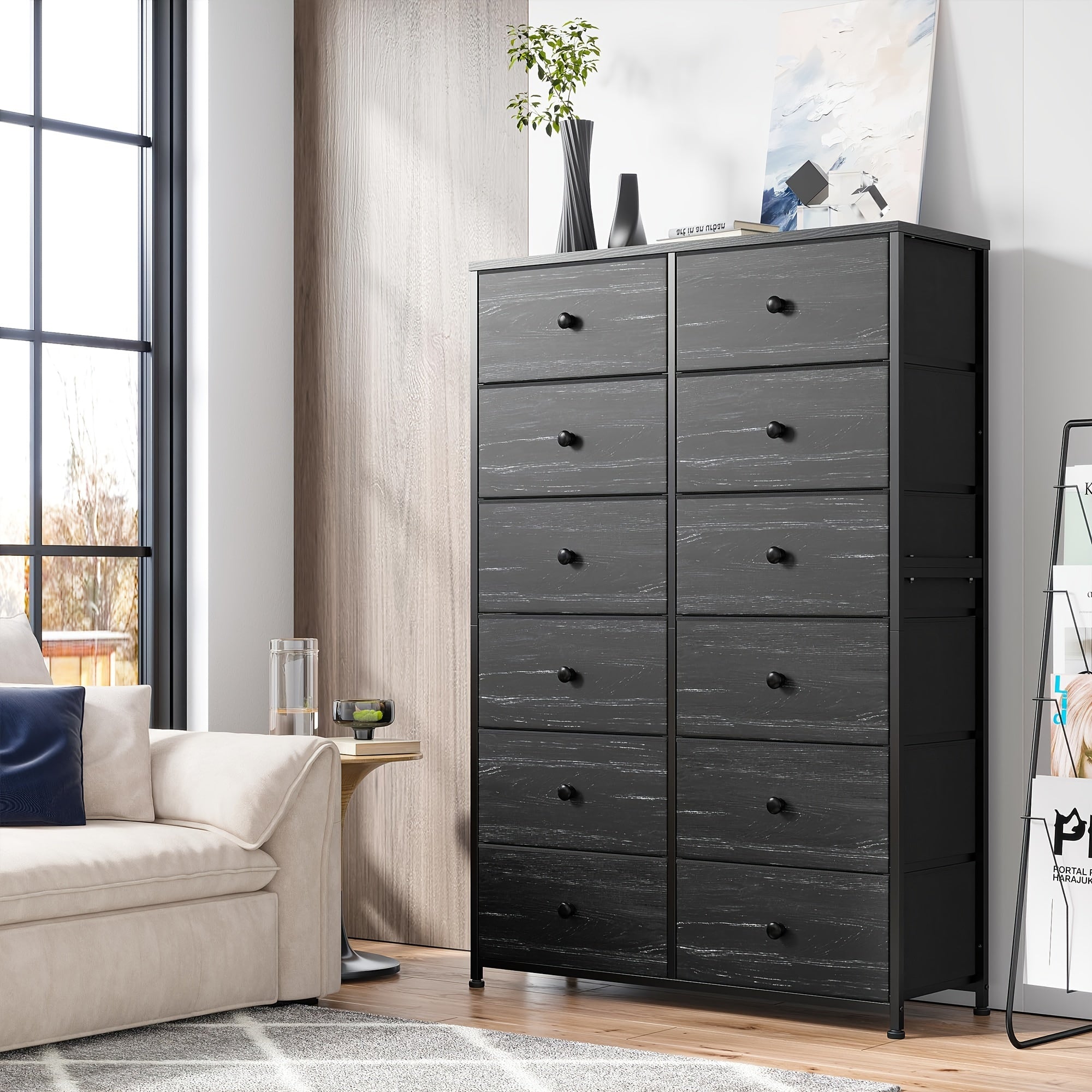 Tall Dresser For Bedroom, 12 Drawer Dresser For Bedroom, Fabric Dresser & Chest Of Drawers For Bedroom Dressers With 12 Large Drawers For Closet Living Room Entryway, 34.7"Dx11.8"Wx52.4"H Storage Drawer Units