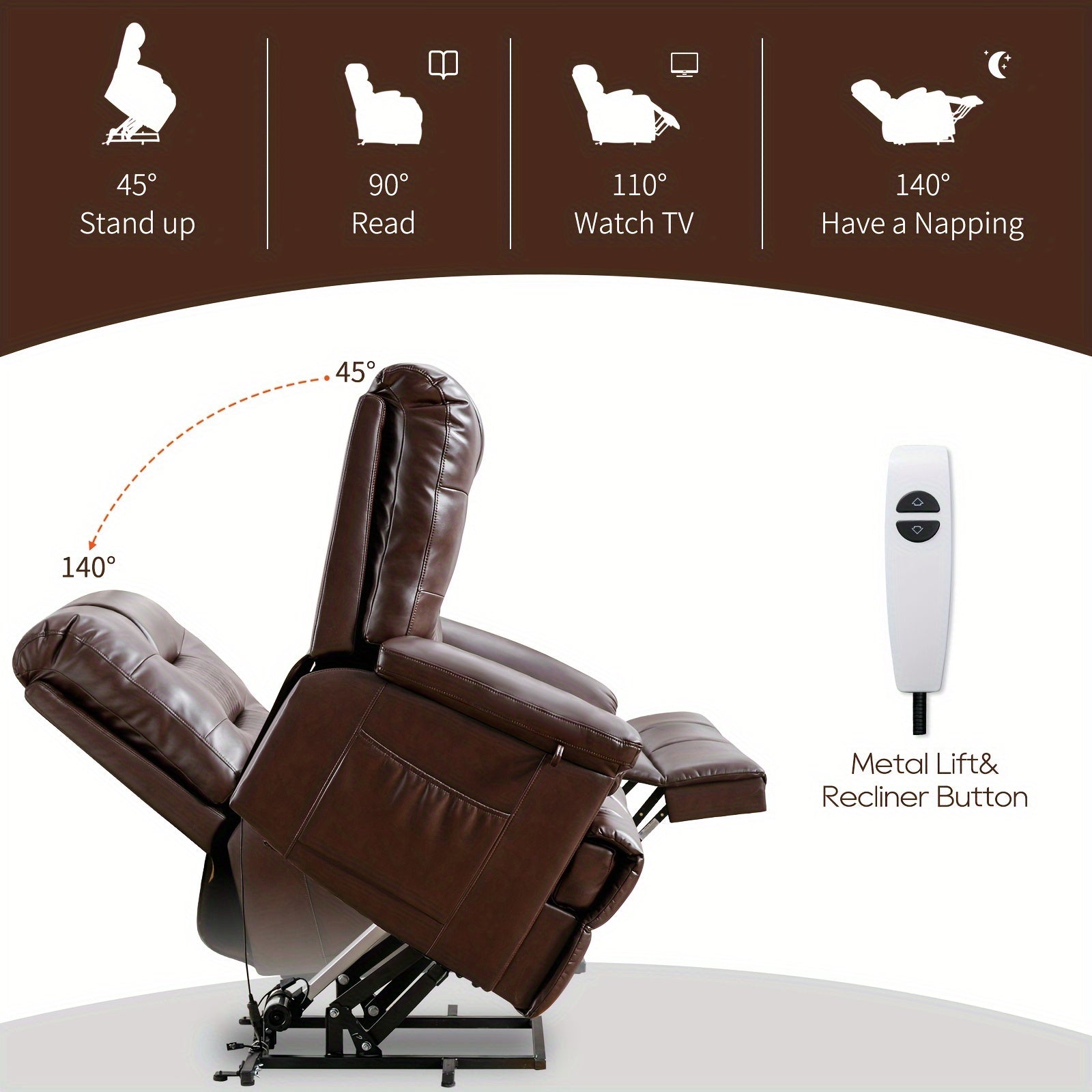 Consofa PU Recliner With Vibration Massage & Heat Function, Heavy Duty Recliner With Infinite Position, Remote Control, 3 Positions (Brown)