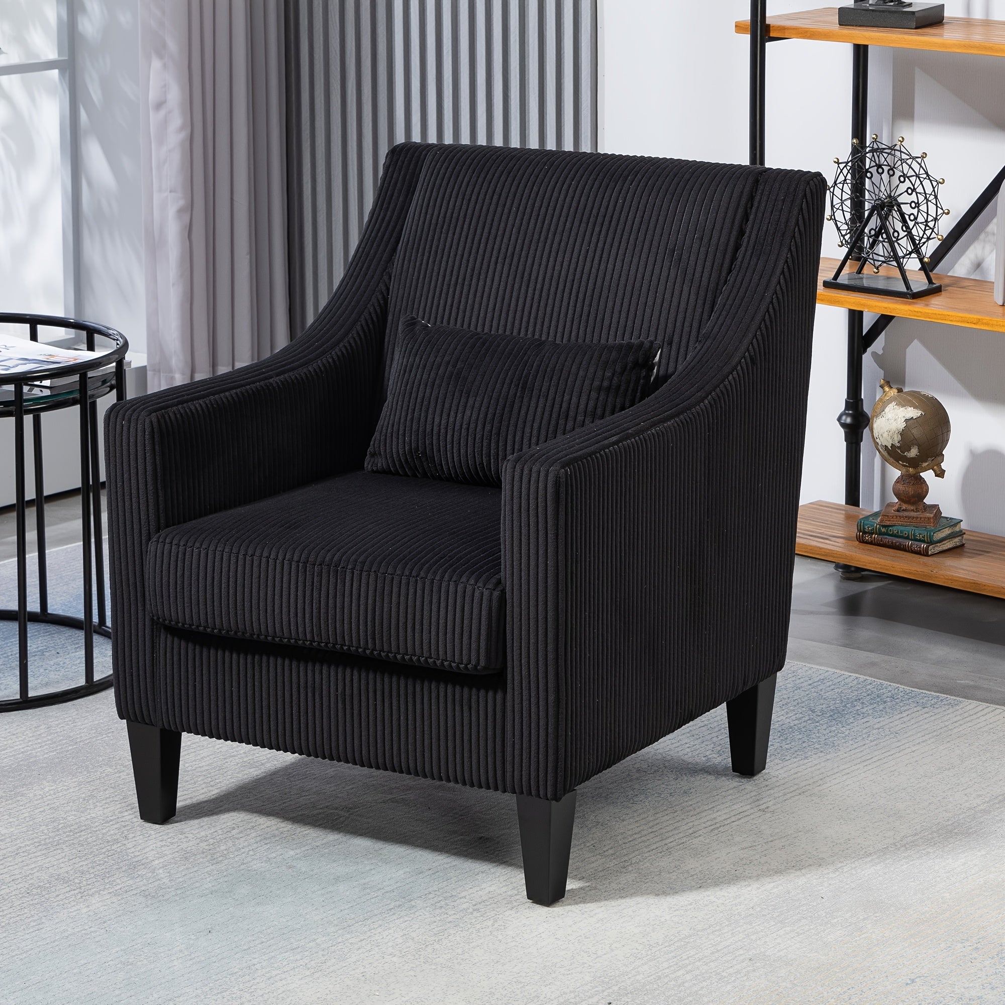 Modern Accent Chair, Upholstered Armchair with Scooped Arms for Bedroom, Apartment, Studio, Office, Waiting Room