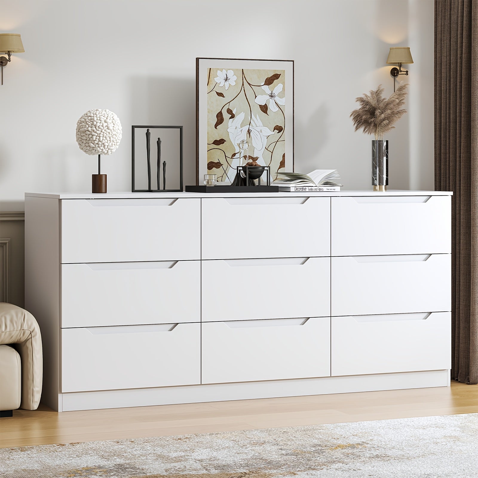 5 Drawers Dresser, 6 Drawers Dresser, 9 Drawers Dresser For Bedroom, Tall White Dresser Chest Of Drawers, Modern Chest Of Drawers Storage Cabinet, Wood Vertical Dresser Organizer For Living Room, Hallway, Entryway, H