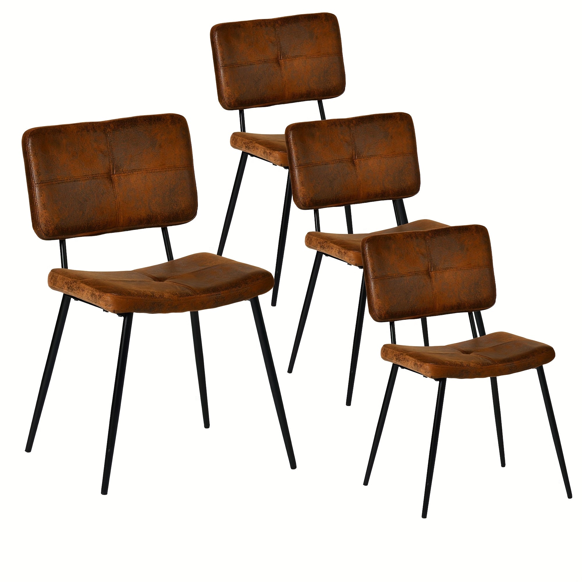 Set of 4 Vintage Industrial-Style Suede Dining Chairs - Armless Comfortable & Durable with Metal Frames for Kitchen