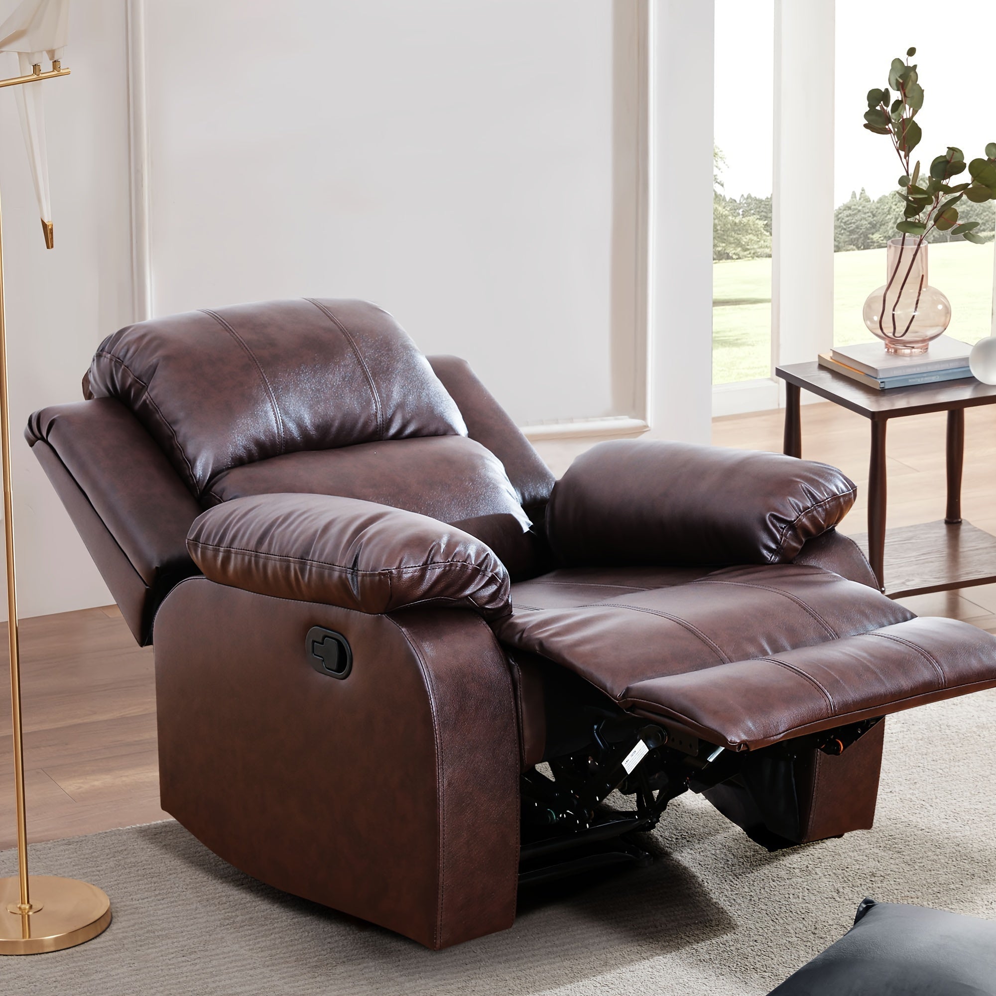 Elegant Brown Faux Leather Recliner Chair with Removable Cover - Plush Padded Sofa for Living Room, Office, and Dining Area, Easy Assembly Required