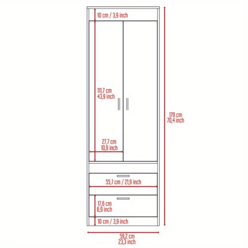 Chic Armoire with Dual Doors & Two Drawers - Sturdy Metal Handles, Perfect for Bedroom or Living Room Storage