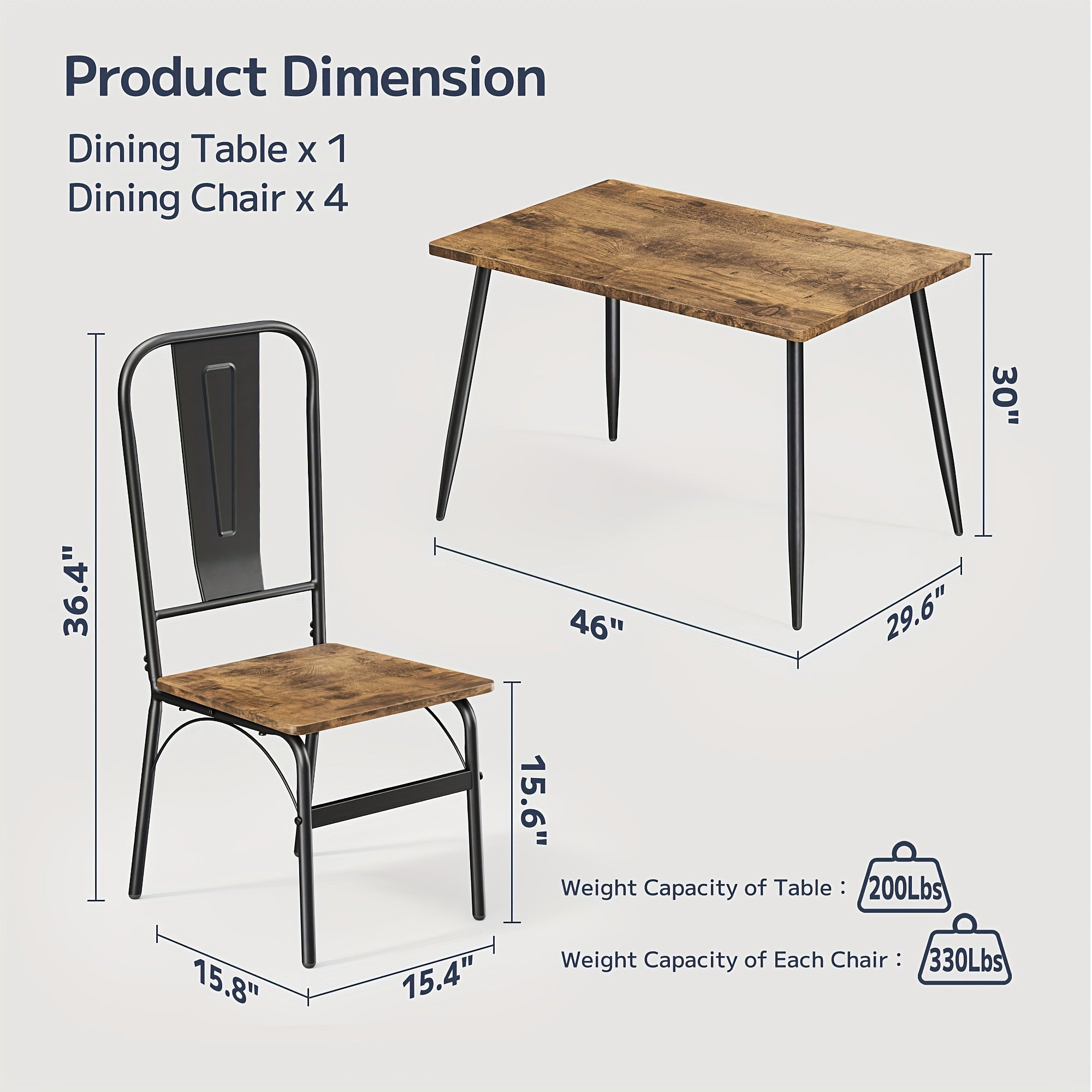 Dining Table Set for 4 with One Table and Four Chairs, Small Space Dinette for Kitchen, Dining Room, Bistro, Modern Kitchen Table Set for Small Space, Apartment