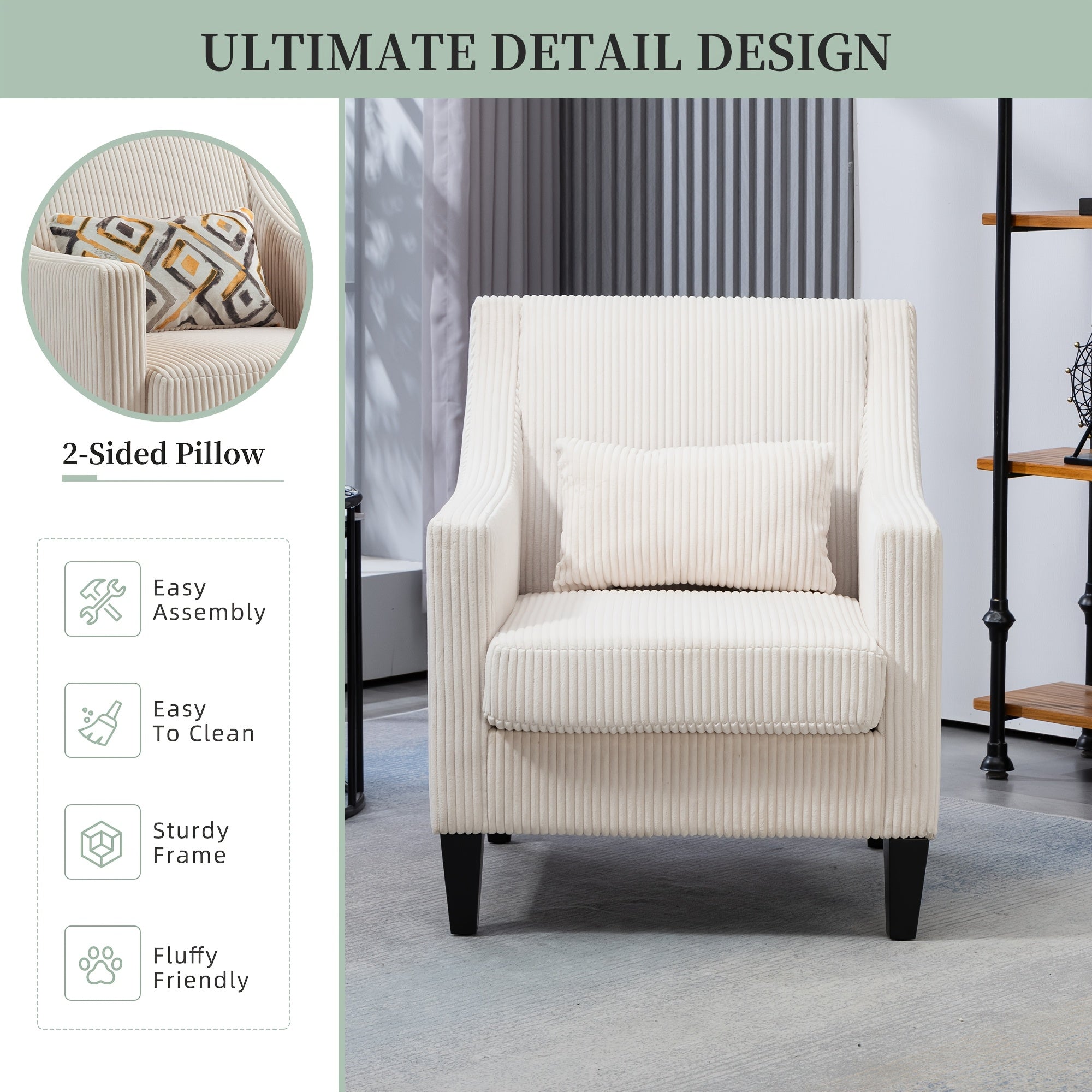 Modern Accent Chair, Upholstered Armchair with Scooped Arms for Bedroom, Apartment, Studio, Office, Waiting Room