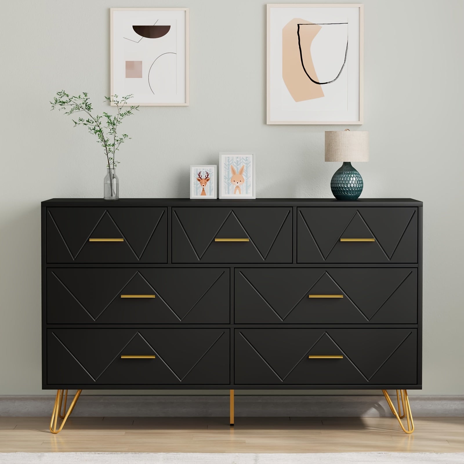 Dresser for Bedroom 7 Drawer Dresser with Wide Drawers and Metal Handles Wood Dressers & Chests of Drawers for Hallway