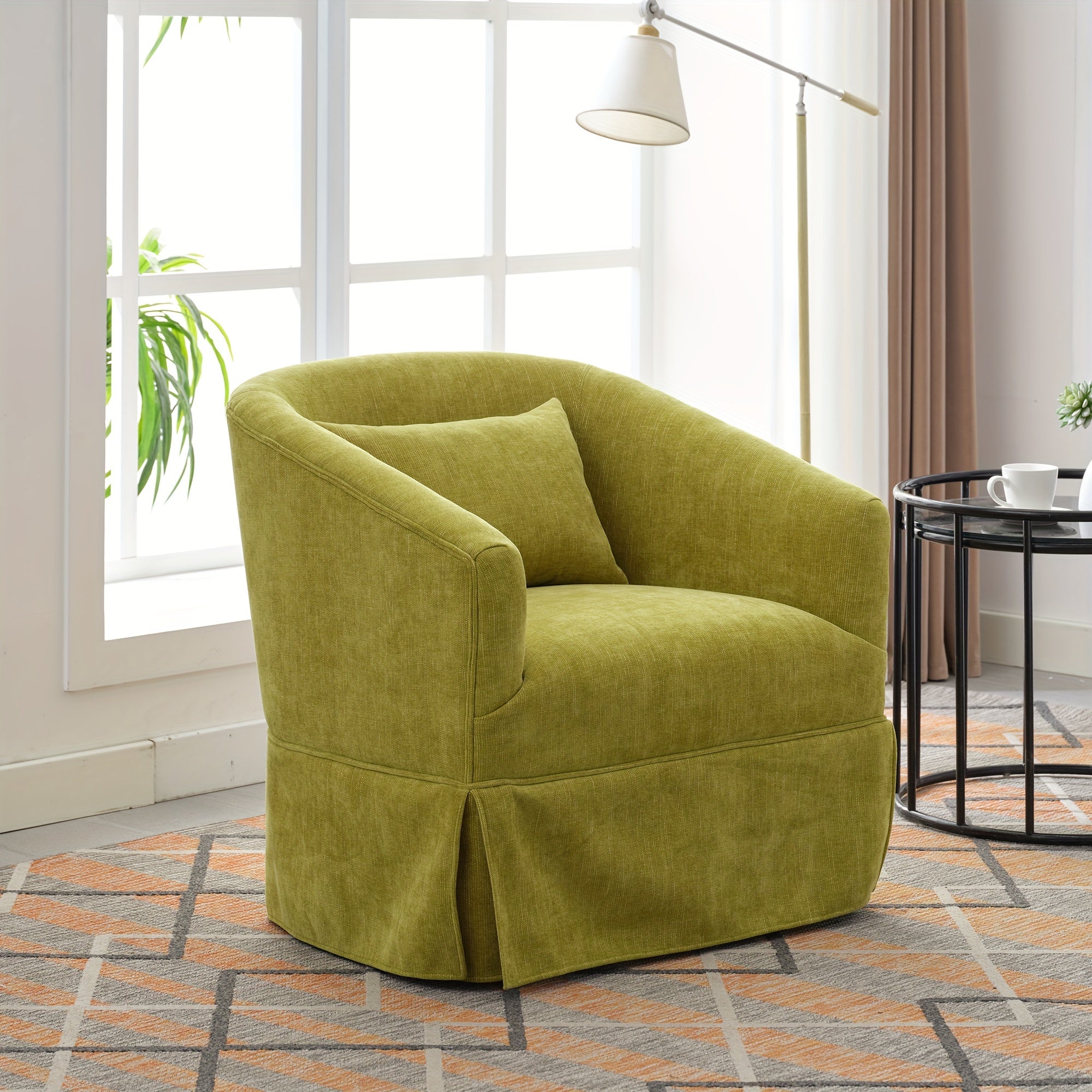 360-degree Swivel Accent Armchair Linen Blend FRUIT GREEN