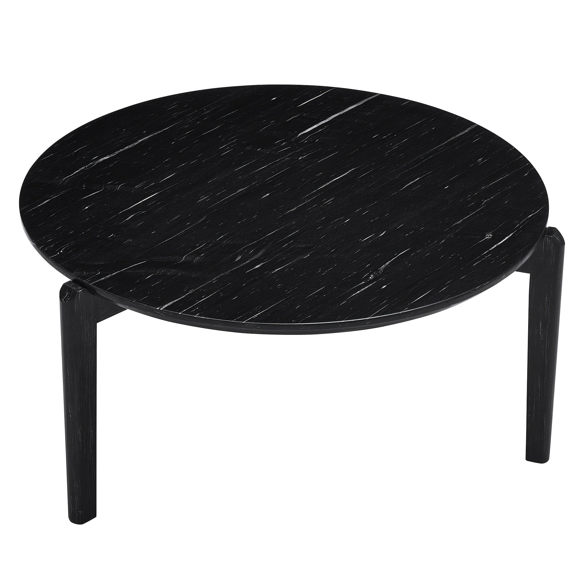 1pc Contemporary 36 Inch Round Coffee Table - Modern Design with Imitation Marble Top, Rubber Wood Legs, and High-Density Fiberboard Construction for Living Room, Office - No Electricity Needed