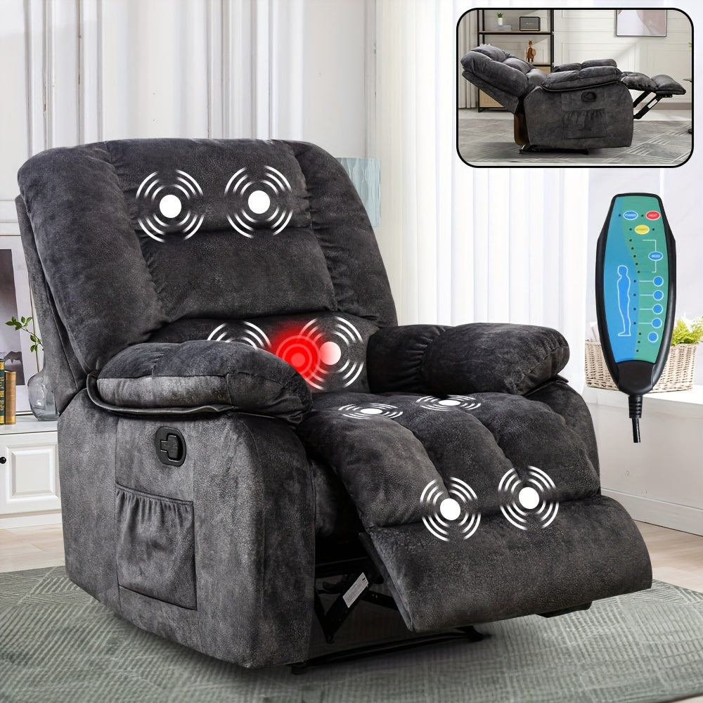 Soft Fabric Single Manual Recliner With Massage Heating, Black, Chocolate Brown, Camel