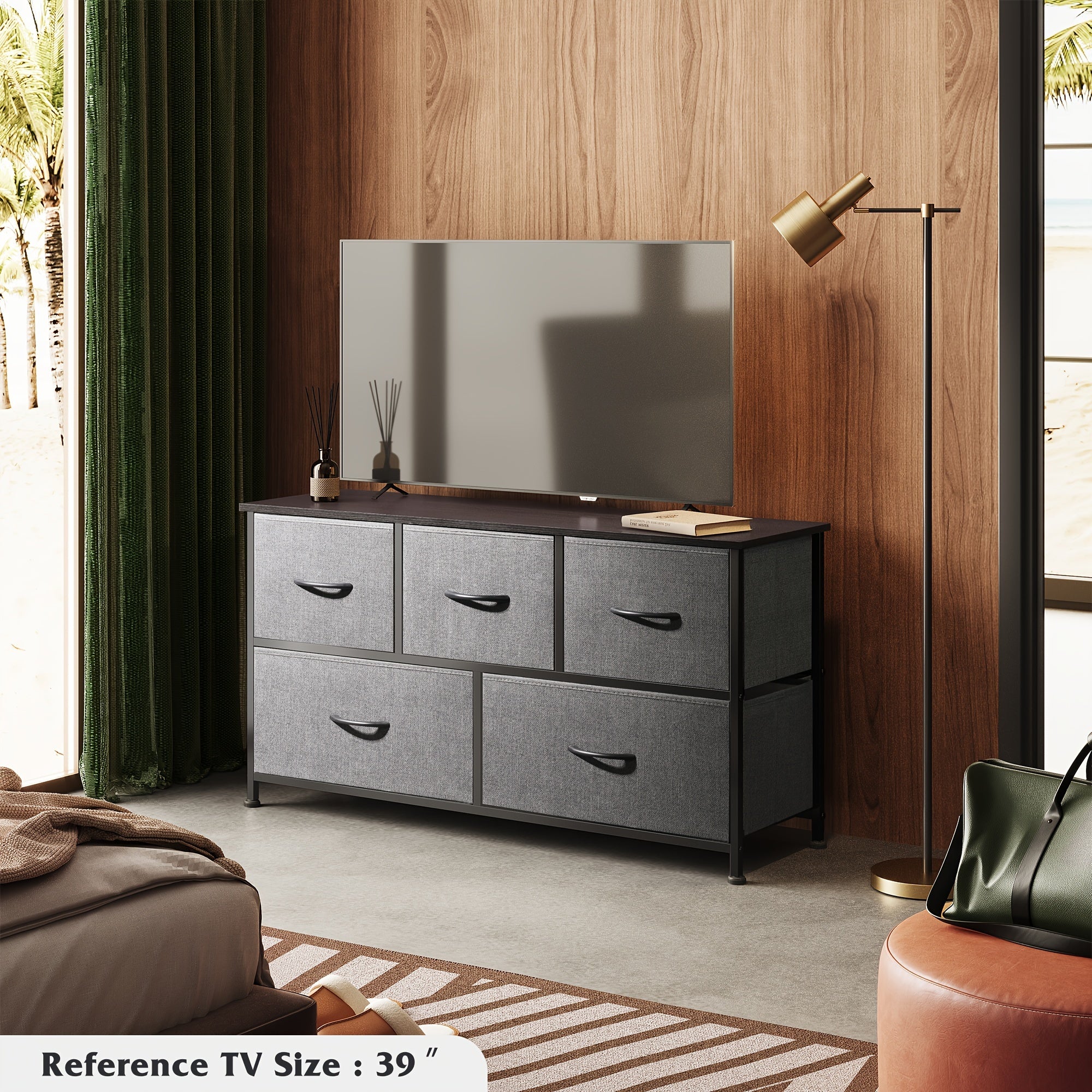Modern 5-Drawer Fabric Storage Dresser - Freestanding Wood Frame Organizer for Bedroom & Living Room - Dresser