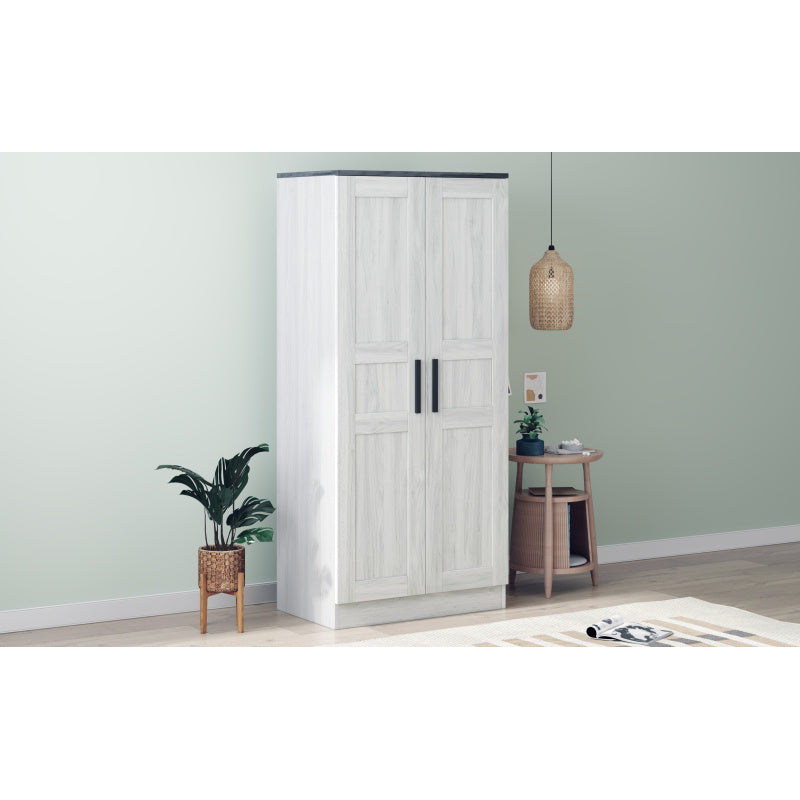 2-Door Wooden Wardrobe Armoire with and 4 Storage Shelves Grey Portable Closets - Wardrobe & Armoire’s Westberry