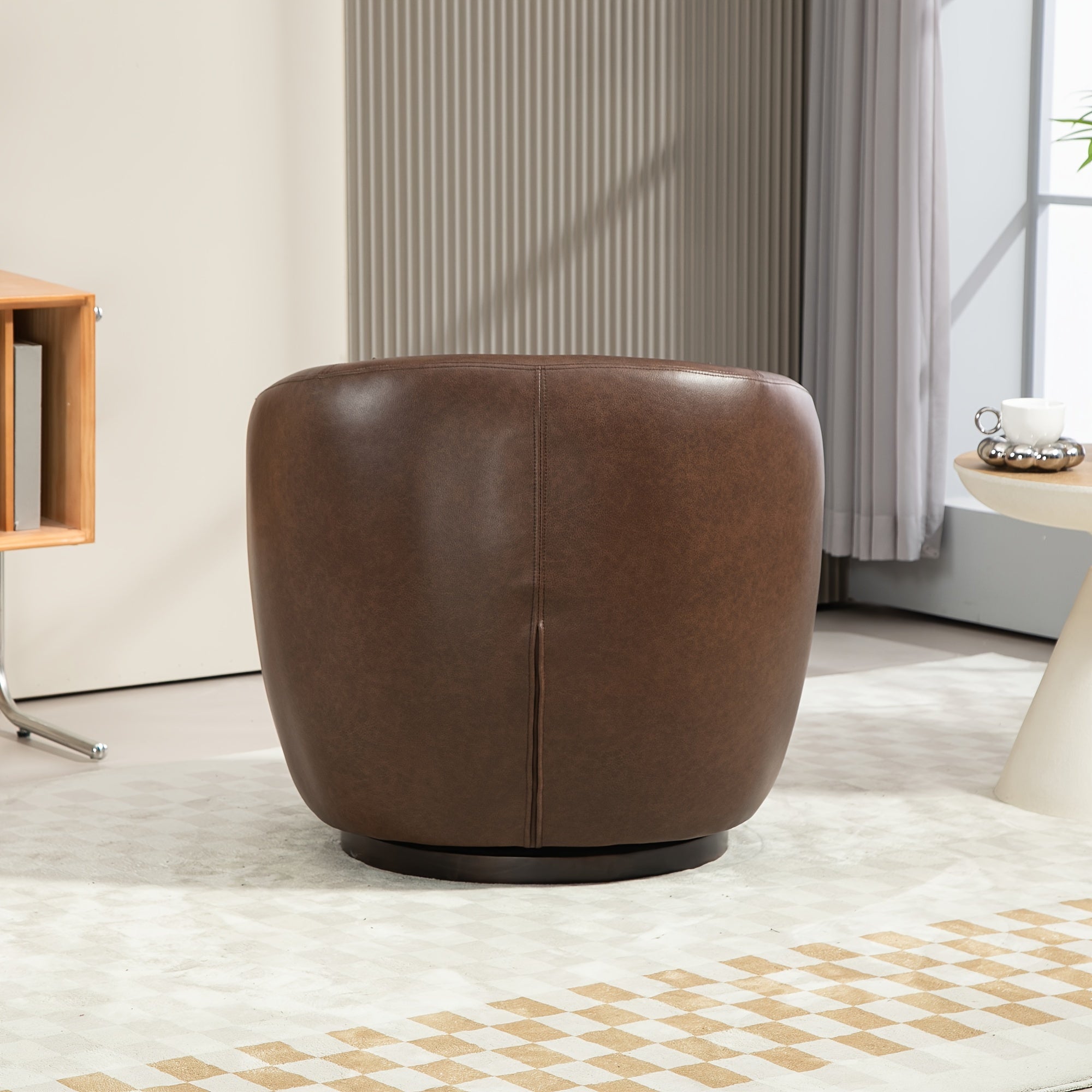 Upholstered Swivel Barrel Armchair With Storage Modern Living Room Side Chair For Bedroom/Office/Reading Spaces - PU Dark Brown