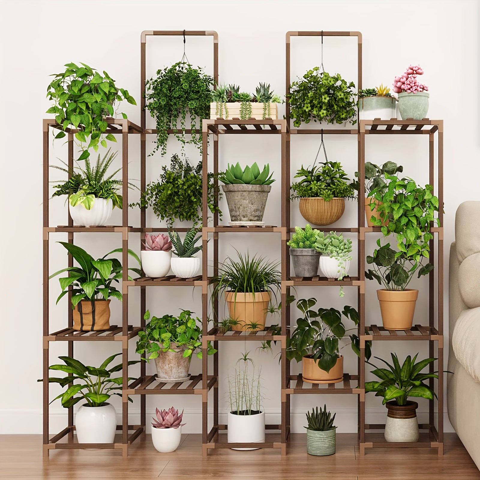 20 Tiers Large Plant Stand Indoor Plant Shelf, Large Outdoor Rack, Wood Tiered Tall Shelves For Multiple Plants, Hanging Living Room Garden Balcony