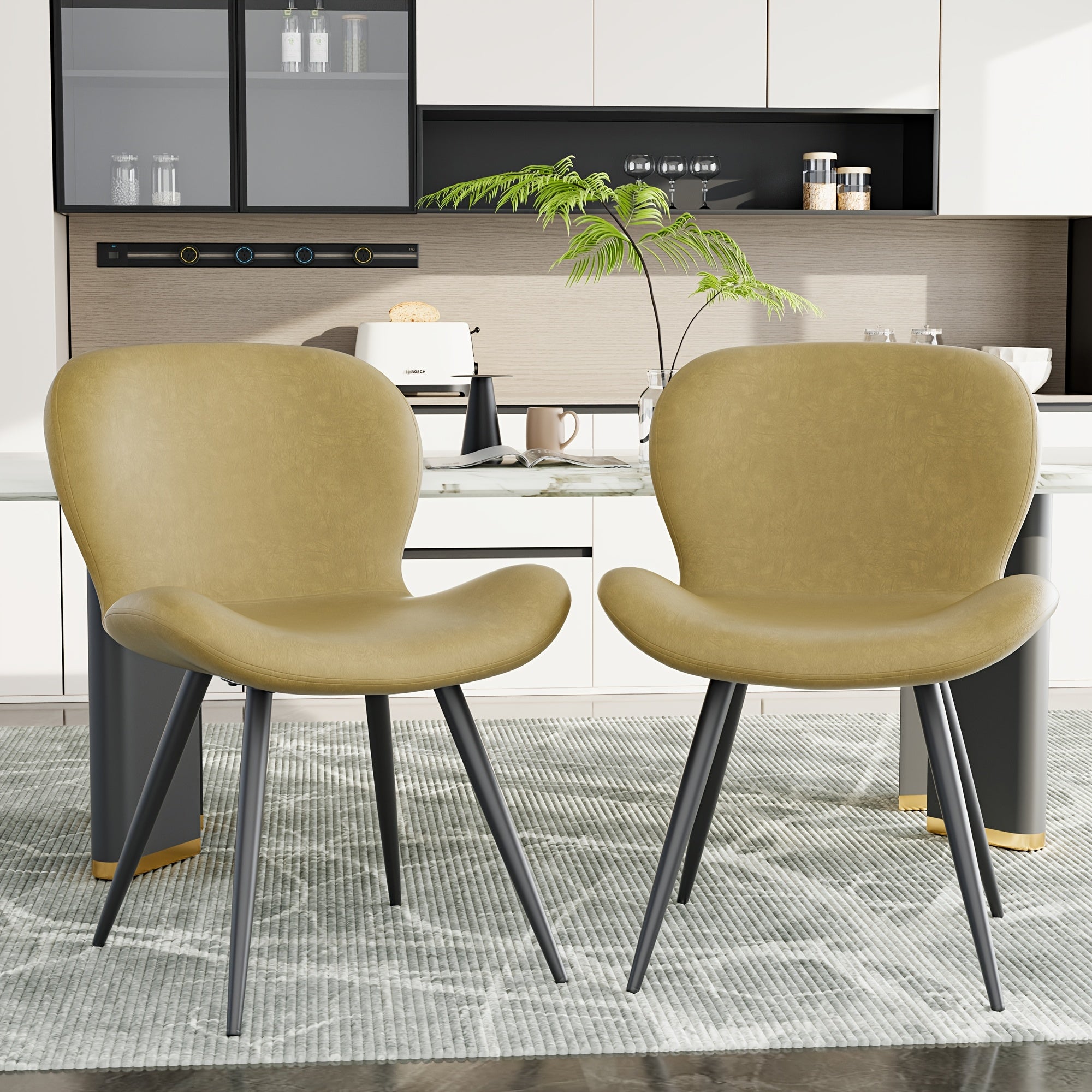 Dining Chairs Set, Mid Century Modern Kitchen Chairs with Soft Cushion, Comfortable Upholstered Fabric Dining Room Chairs for Kitchen