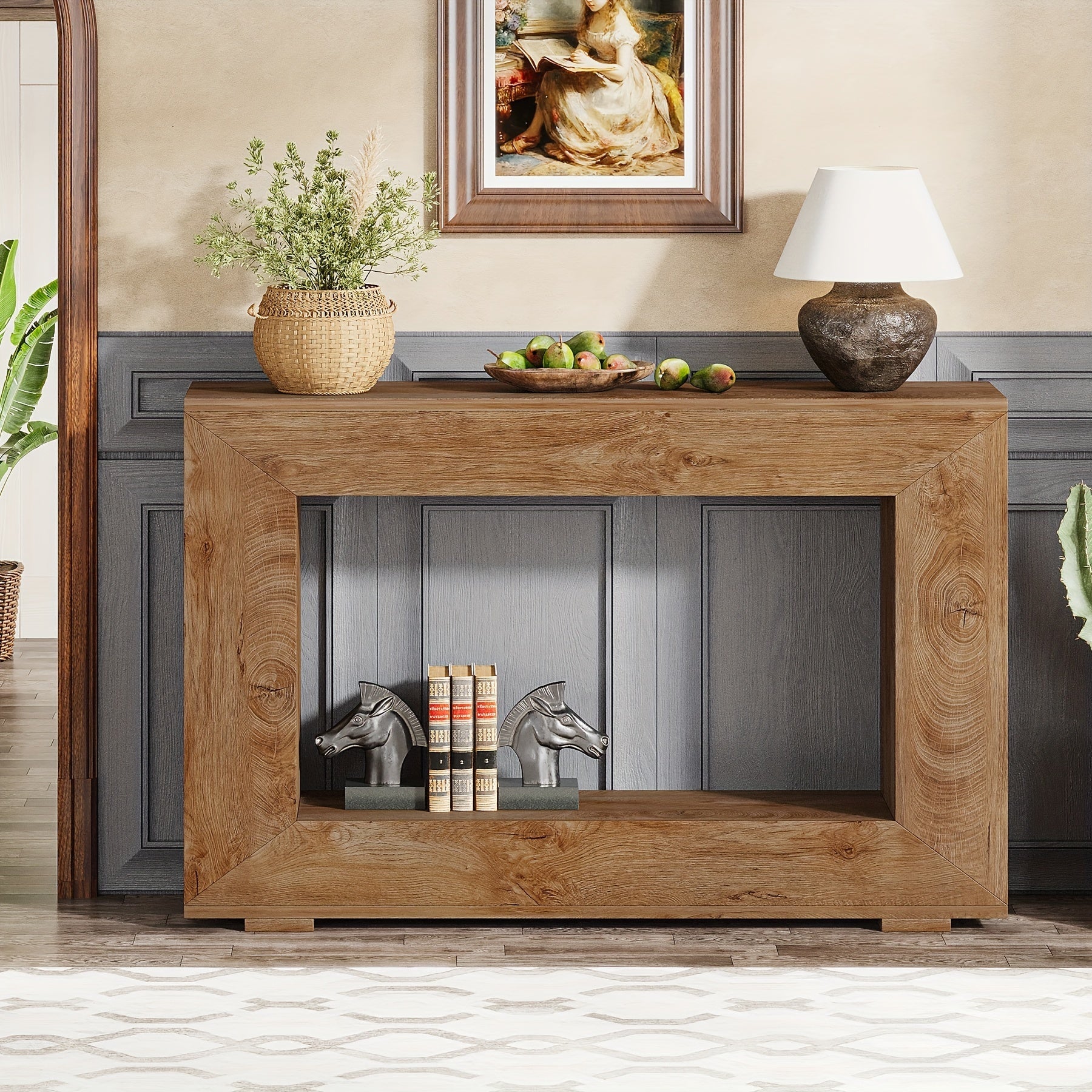 47-Inch Farmhouse Console Table: Entryway Table With Storage, Industrial Accent Hallway Table For Living Room And Entrance