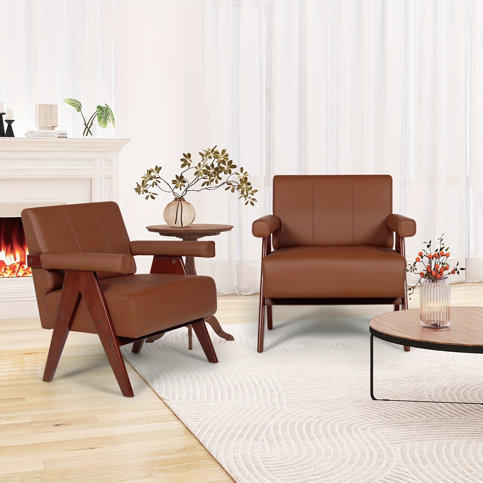 Brown Accent Chair Wood Arms WIth Soft Bag Living Room Chairs