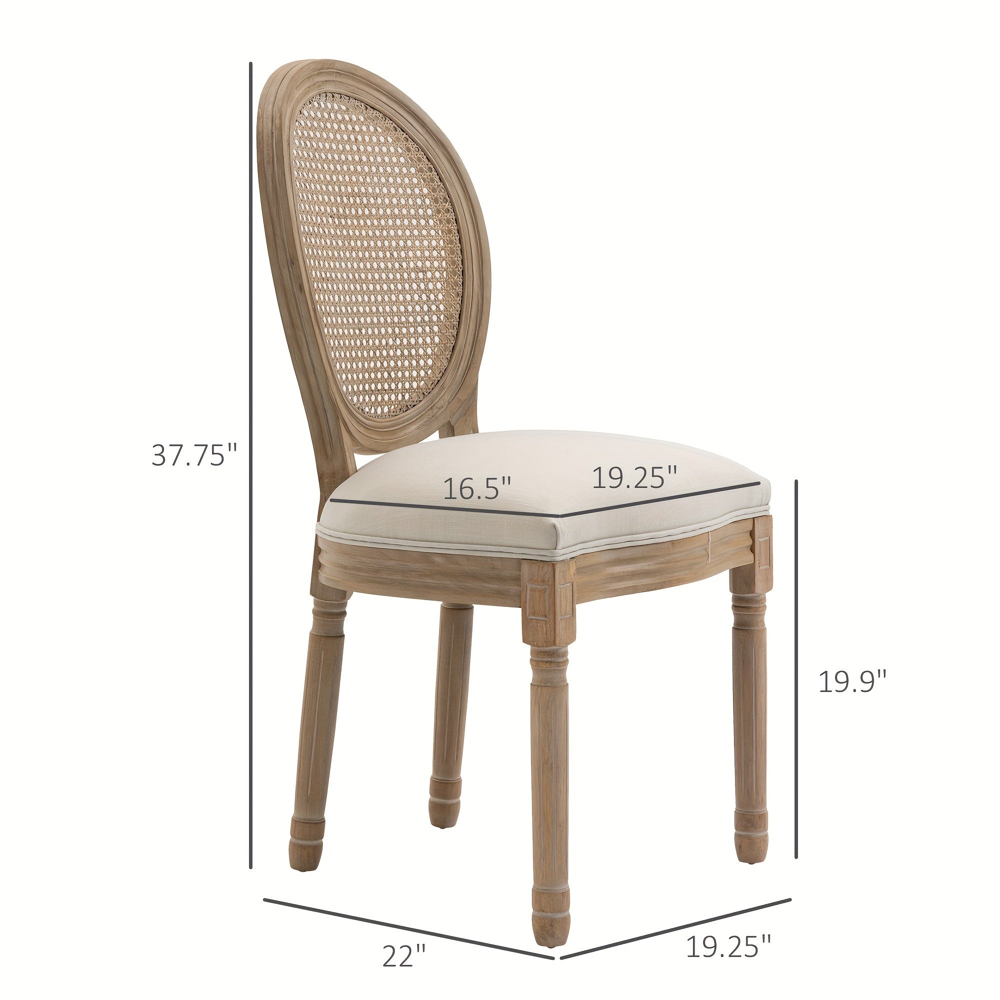 French-Style Upholstered Dining Chair Set, Armless Accent Side Chairs with Rattan Backrest and Linen-Touch Upholstery, Set of 2, Cream White