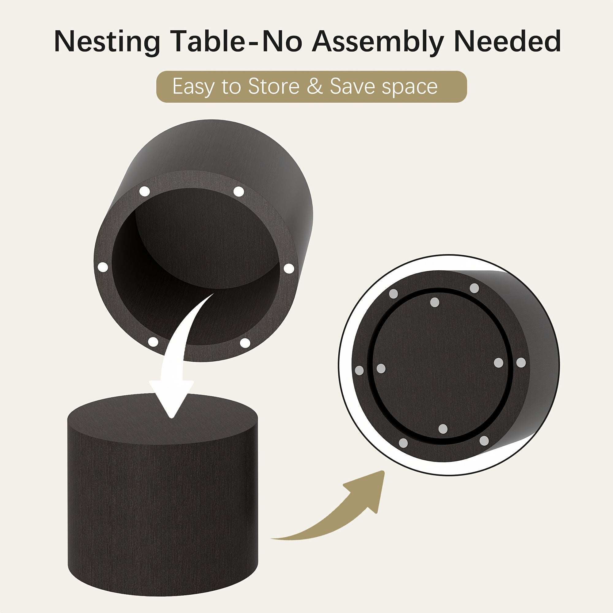 50cm Round Wooden Coffee Tables Modern Nesting Coffee Table Set of 2 Indoor Side Table for Small Spaces Living Room