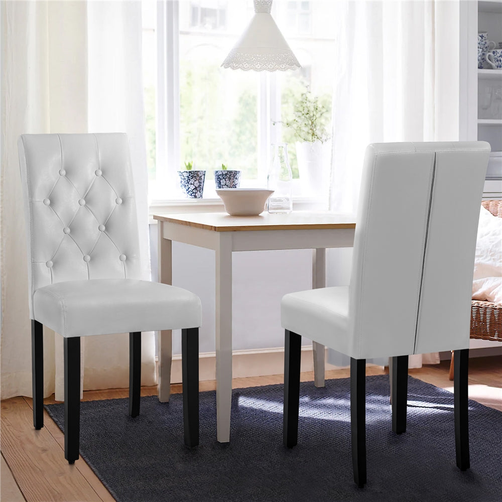 2pcs Button Tufted Dining Chairs with PU leather Covered Foam-padded Seat