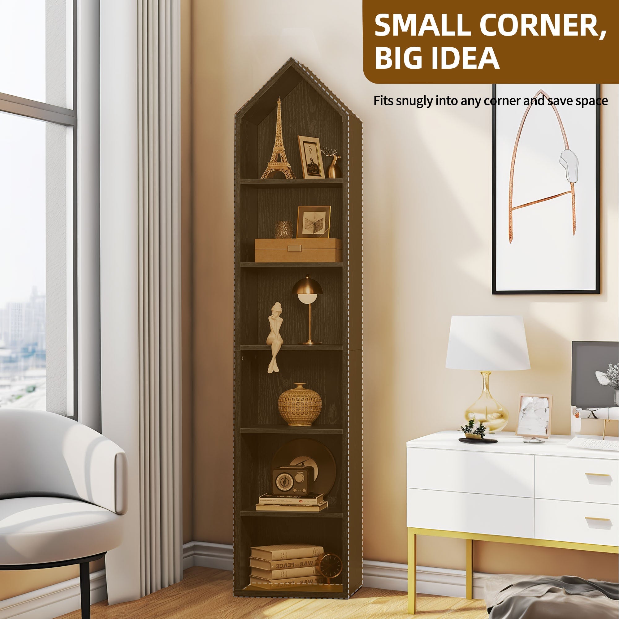 Modern 6- Cube Bookshelf with Adjustable Shelves for Flexible Organization - Embossed black wood panel - Bookshelf