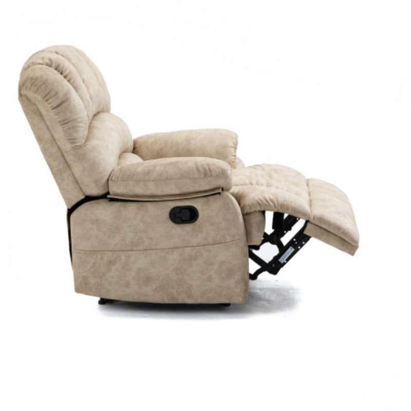 Luxurious Beige Fabric Recliner Chair with Padded Headrest and Side Pockets - Sturdy Metal Frame, Manual Adjustment, Ideal for Living Room Comfort, Chair Cushion