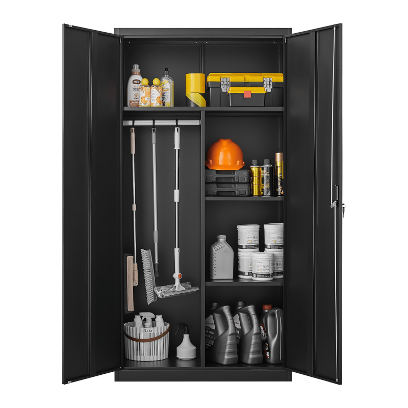 Metal Wardrobe Cabinet with Hanging Rod and Lock black Armoire Wardrobe Closet Clothing Locker Storage Cabinet with Adjustable Shelves and Doors Wardrobe Storage Cabinet for Home Living/Laundry Room