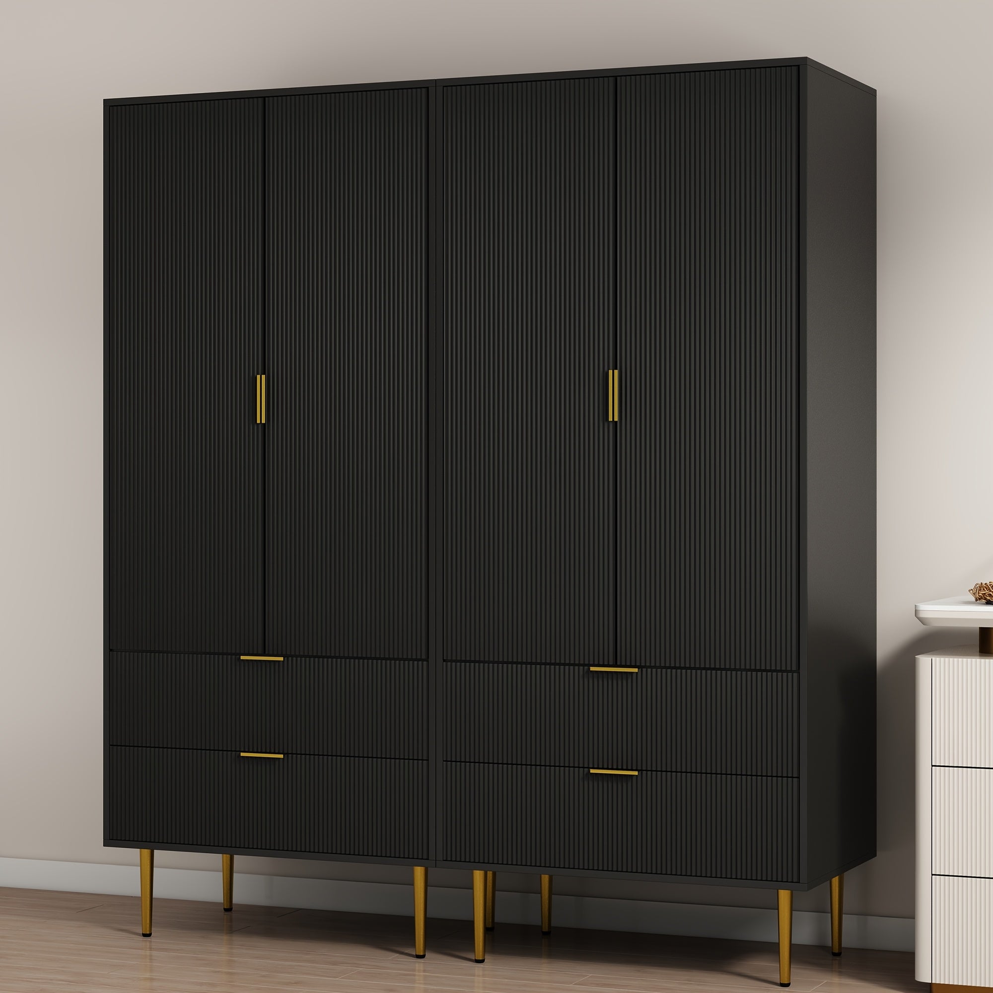 Contemporary 71''2 Drawers Clothing Storage Cabinet With Adjustable Shelves & Hanging Rod, Perfect For Bedrooms, Gyms & Cloakrooms