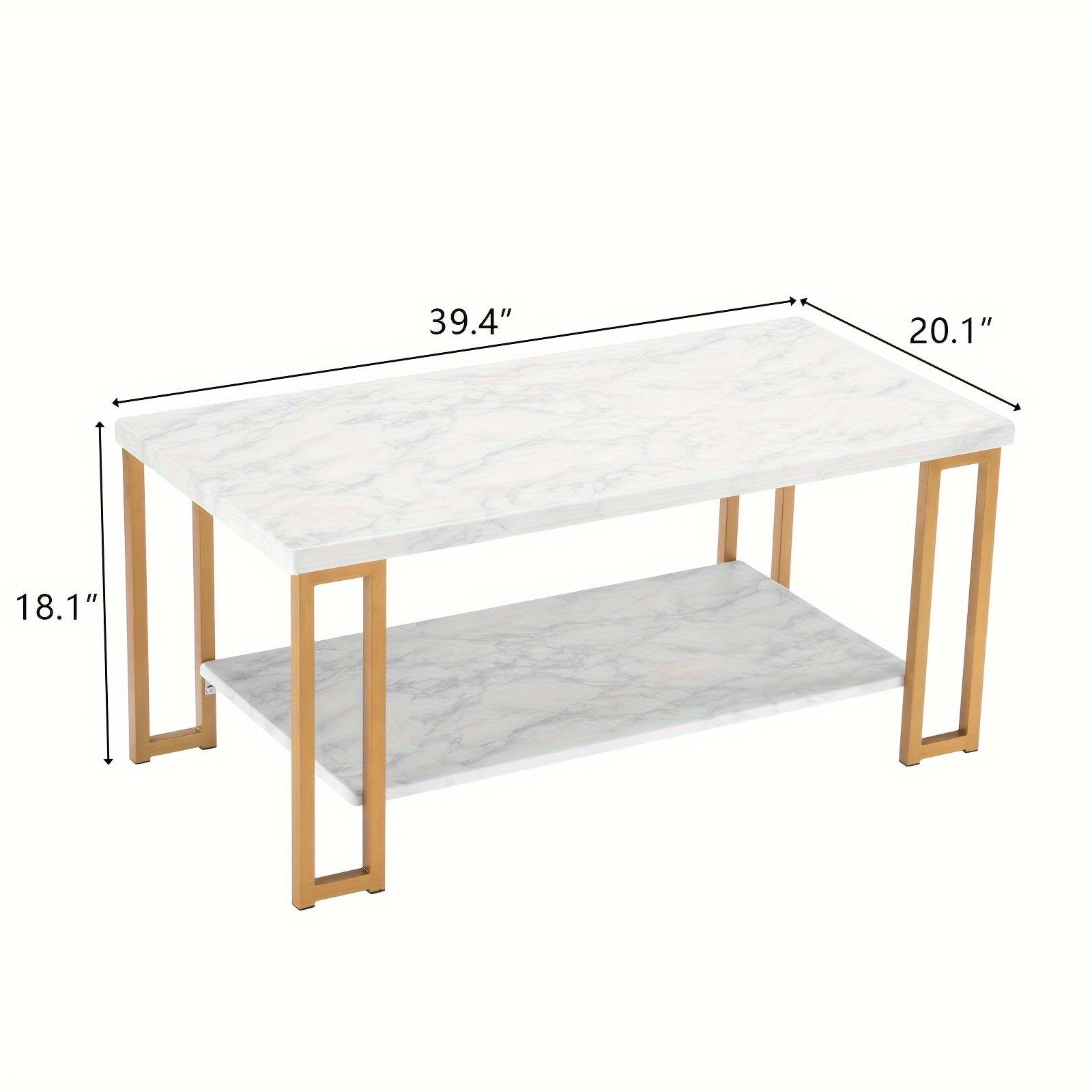 Simple Double-layer Golden Iron Pipe Marble PVC Coffee Table Rectangular