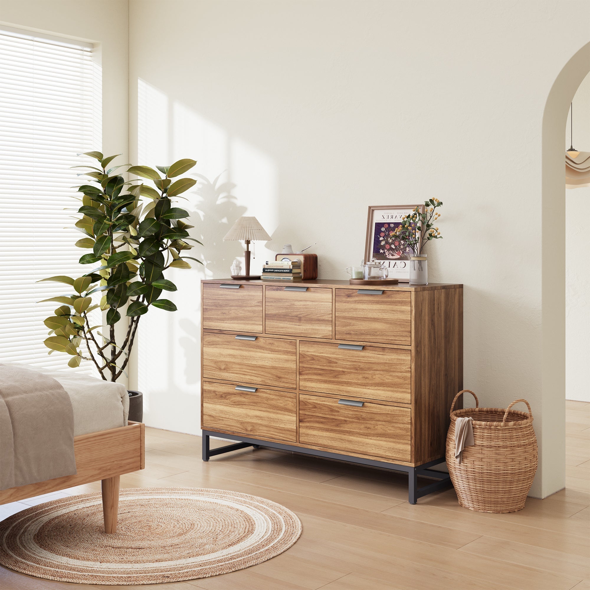 Antique Storage Cabinet with Seven Drawers Multifunctional Storage Cabinet Vintage Clothes Cabinet for Bedroom Living