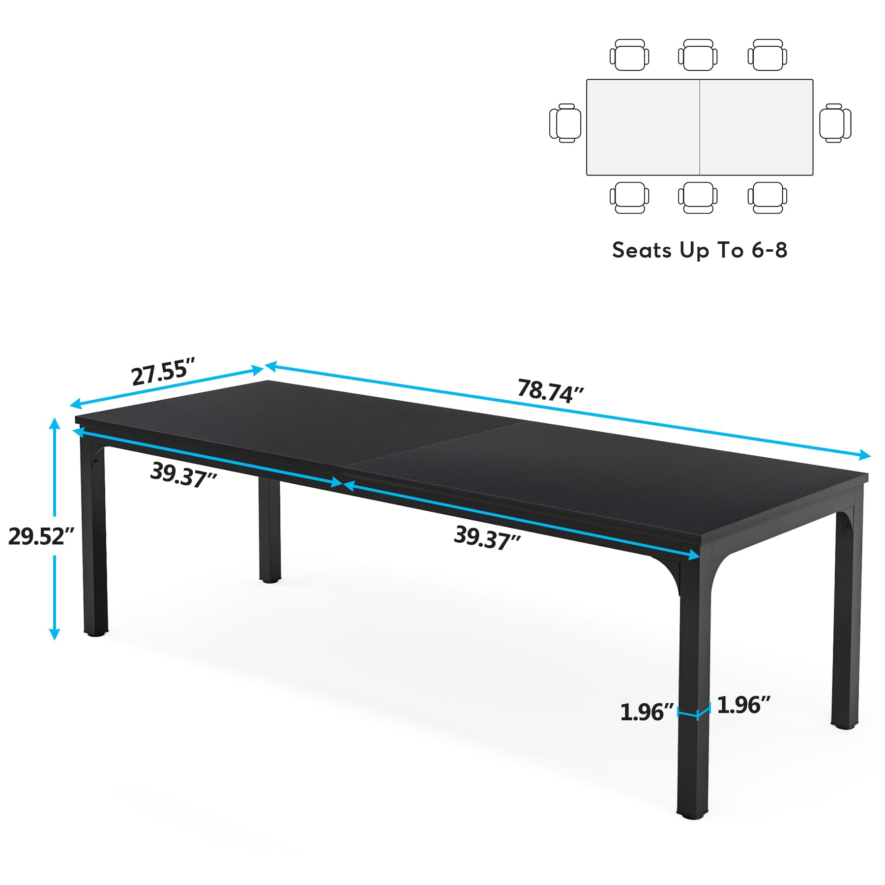 Dining Table for 6-8 Person, 180cm Long Rectangular Kitchen Dining Table for Living Room and Dining Room, 78.7 x 27.5 x 29.5 Inches(Only Table)