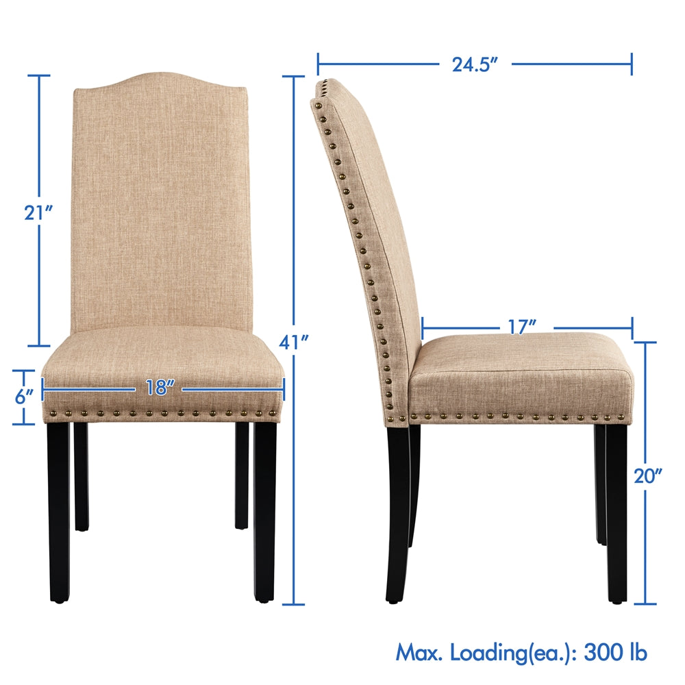 2pcs Dining Chairs Fabric Upholstered Kitchen Chair Parsons Chairs with Solid Wood Legs and Nailhead Trim Living Room Hotel Weeding Reception