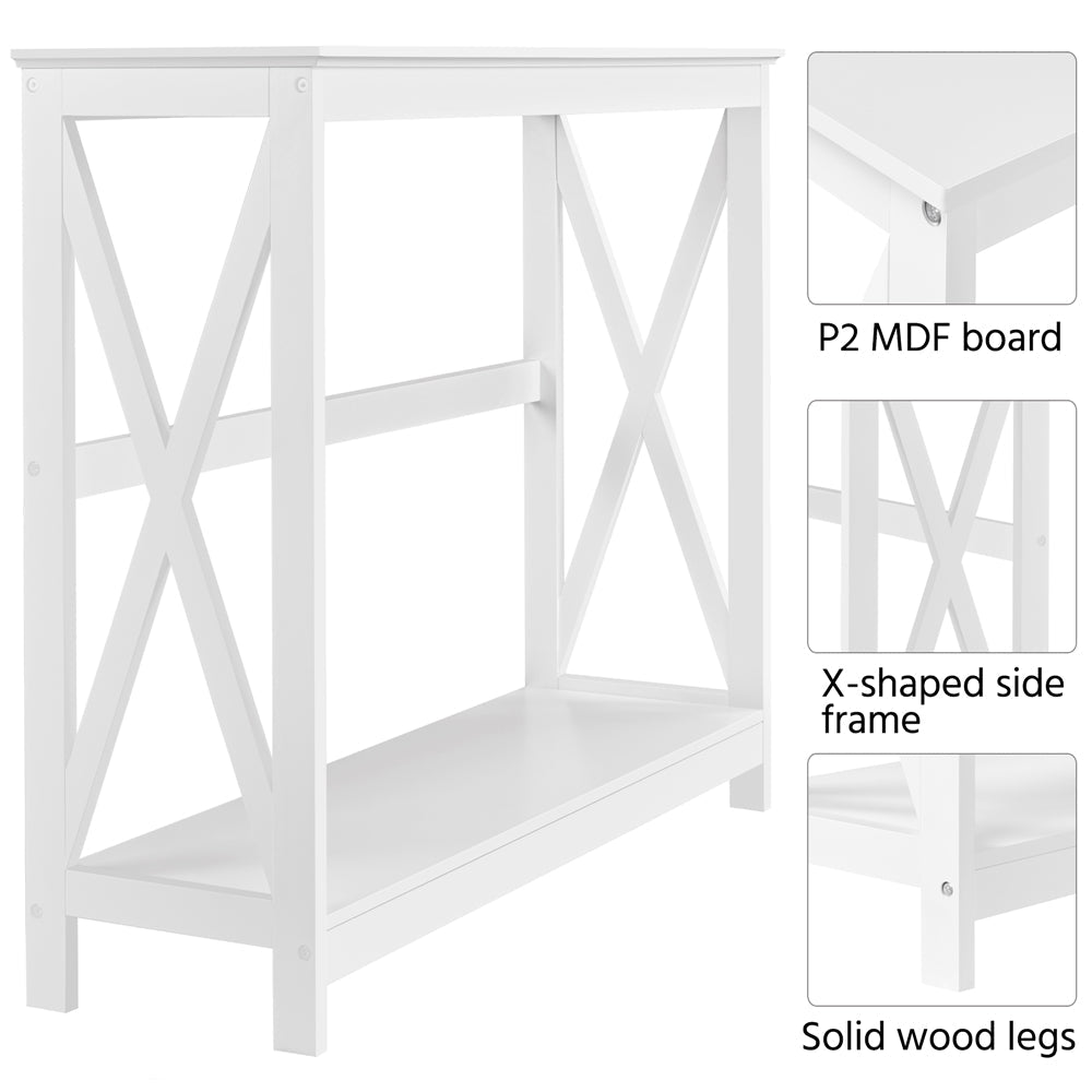 Costoffs Narrow Wood Entryway Table 2 Tier Console Table for Entryway X-Design Bookshelf Accent Table w/Storage Shelf for Living Room Entry Hall Foyer