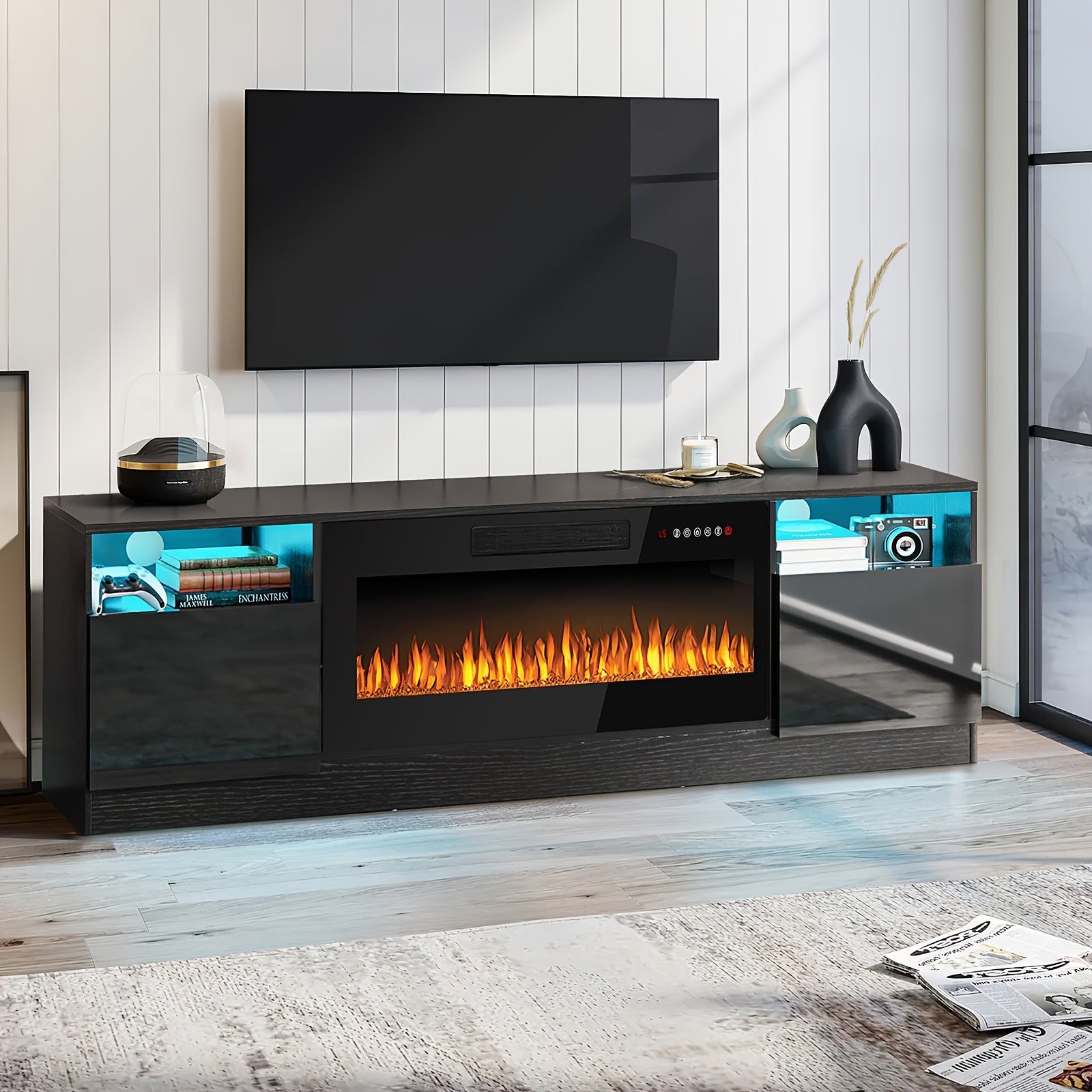 178cm Fireplace TV Stand - Fits Up to 203cm TVs Includes 36’’ Electric Fireplace & LED Lighting Entertainment Center