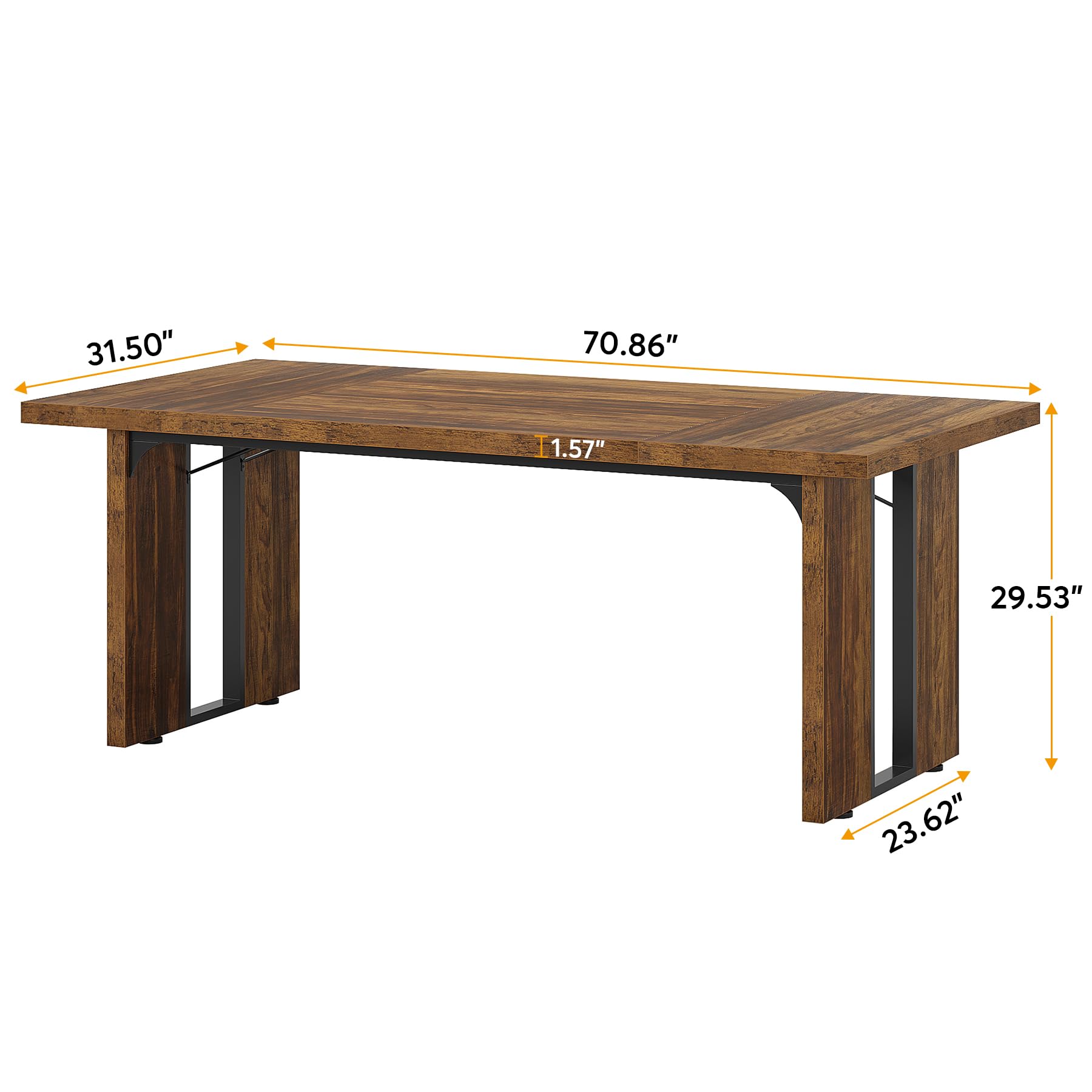 180cm Large Dining Table for 6 to 8 People, Rustic Farmhouse Style Dinner Table, Rectangular Dining Table for Kitchen, Dining Room & Living Room