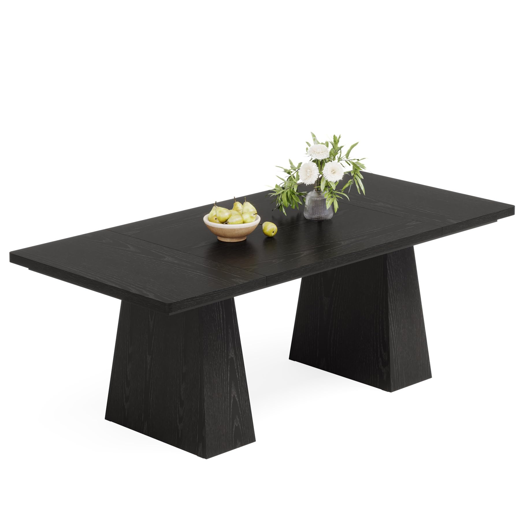 160cm Black Dining Table for 4-6, Modern Kitchen Table with Sturdy Tapered Wood Legs, Rectangular Dinner Table with Large Tabletop for Dining Room, Kitchen, Living Room,Black