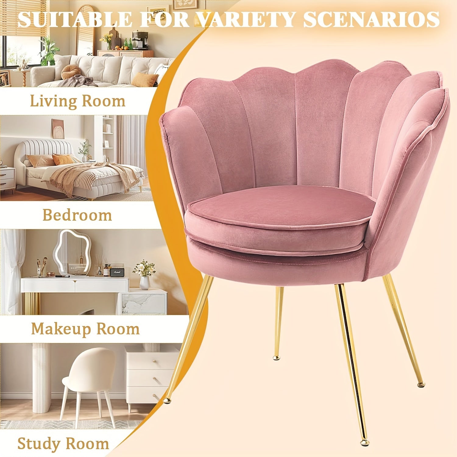 Velvet Accent Chairs For Living Room, Mid Century Modern Arm Chair, Comfy Vanity Chair For Makeup Room, Reception Armchair With Golden Legs For Bedroom, Dark Blue And Pink.Halloween And Christmas Gifts.