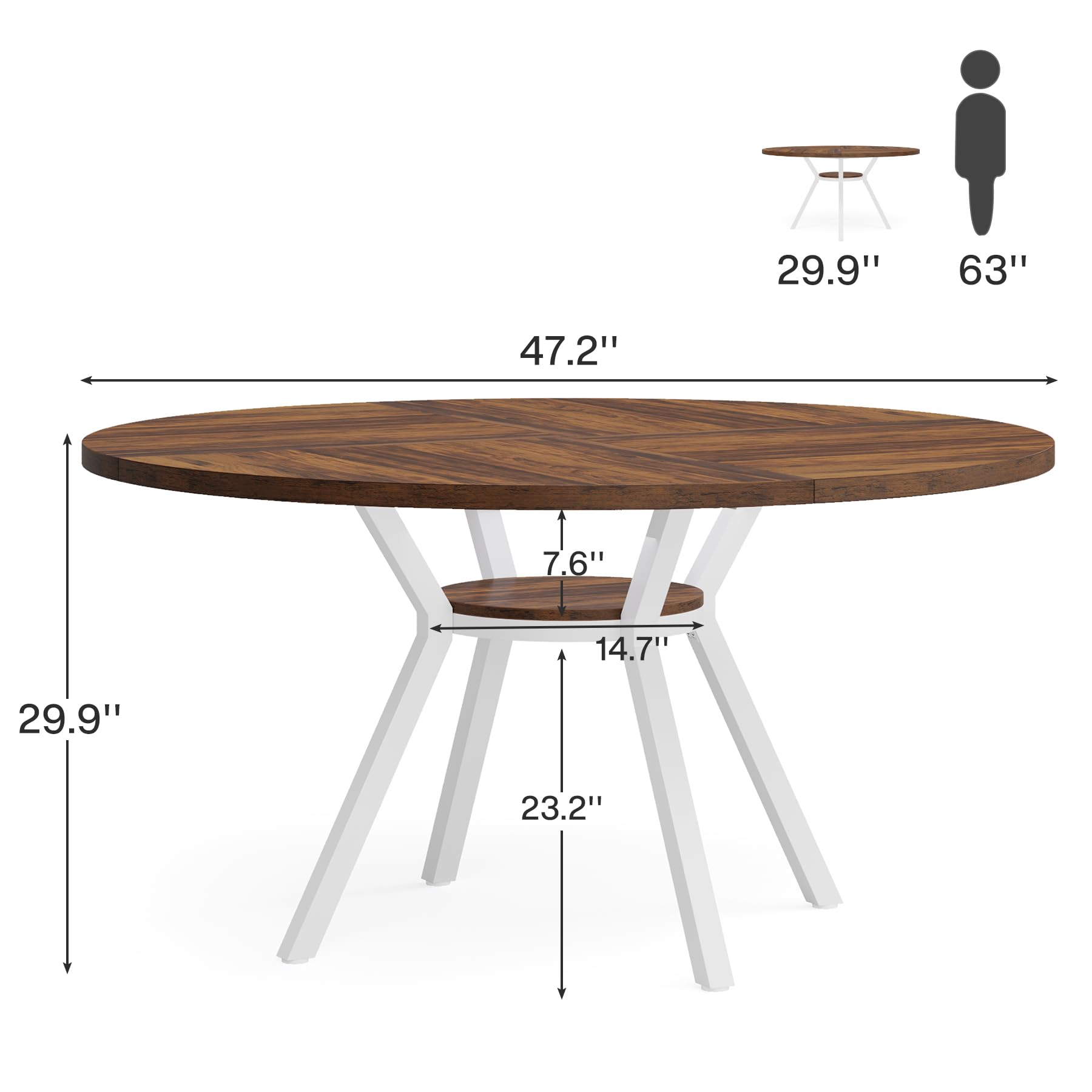 Round Dining Table for 4, 119cm Modern Kitchen Table Small Dinner Table for Dining Room, Living Room (Only Table)