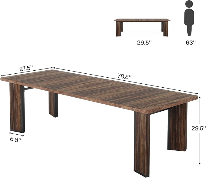 200cm-Rectangular Dining Table for 6-8 People, Extra Long Dining Room Tables Wood Kitchen Table Large Dinner Table for Dining Room Living Room, Black Brown(Only Table)