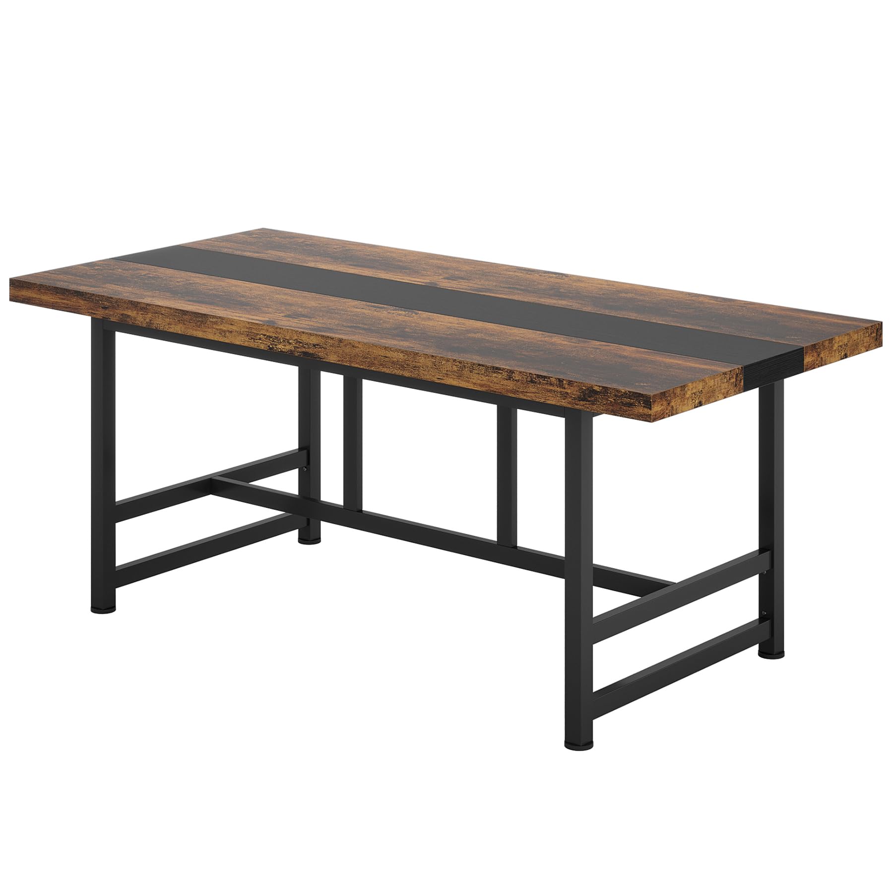 Dining Table for 6-8, 180cm Rustic Kitchen Table with Metal Frame, Wood Rectangular Dining Room Table, Large Dinner Table for Kitchen, Dining Room, Home (Dark Grey)